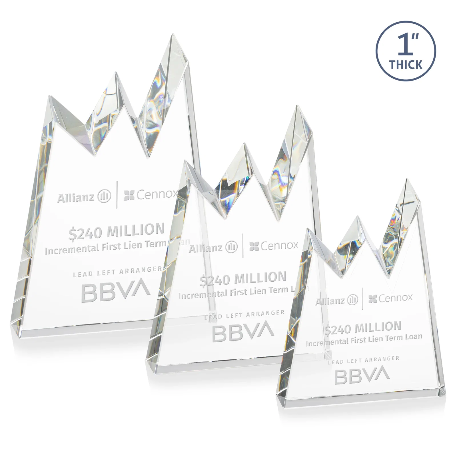 Custom Optical Crystal Award with Chiseled Jagged Mountain Peaks, awards for employee recognition