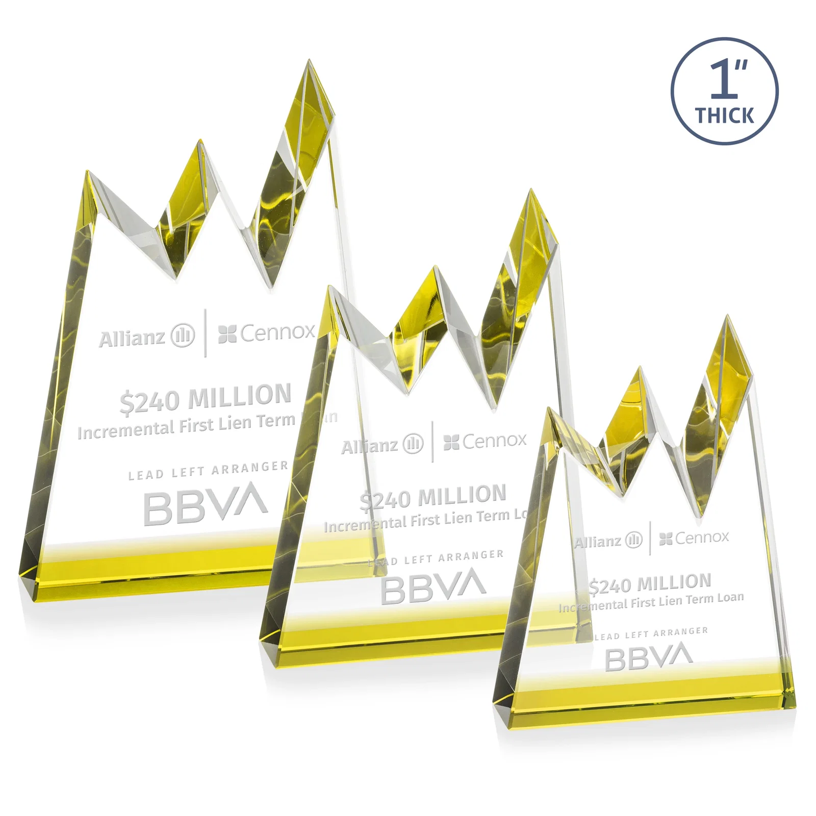 Custom Optical Crystal Award with Chiseled Jagged Mountain Peaks, awards for volunteer appreciation