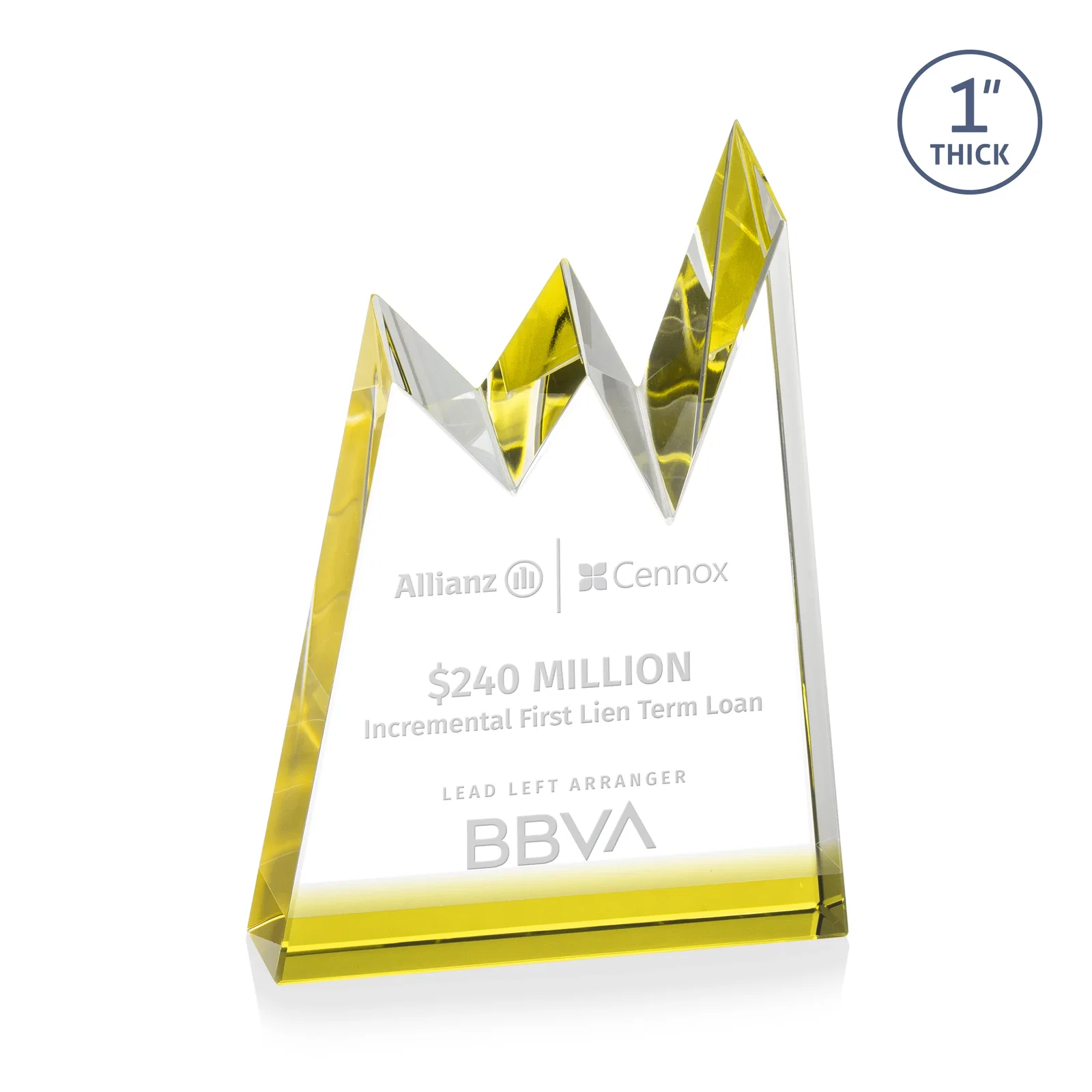 Custom Optical Crystal Award with Chiseled Jagged Mountain Peaks, awards for company anniversary events