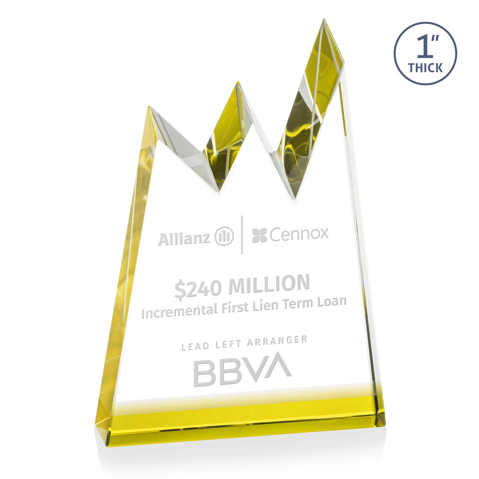 Personalized Optical Crystal Award with Chiseled Jagged Mountain Peaks, awards for employee recognition