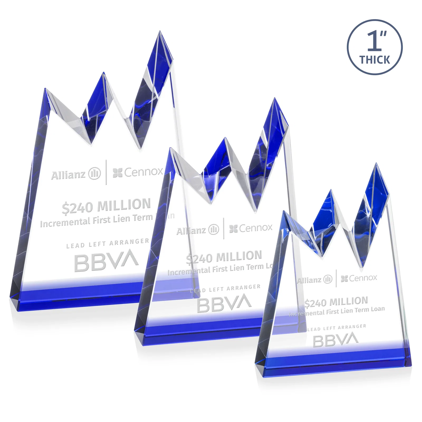 Personalized Optical Crystal Award with Chiseled Jagged Mountain Peaks, awards for corporate award ceremonies