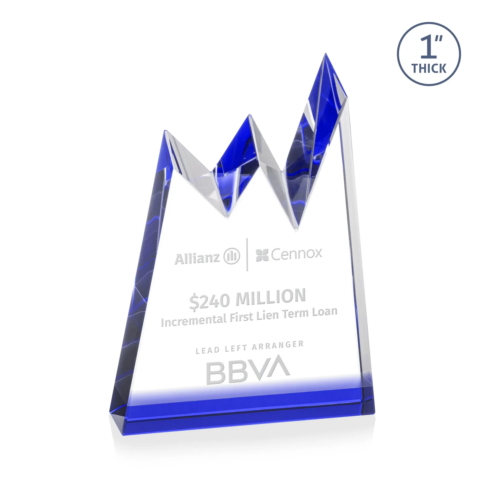 Personalized Optical Crystal Award with Chiseled Jagged Mountain Peaks, awards for sales achievement awards
