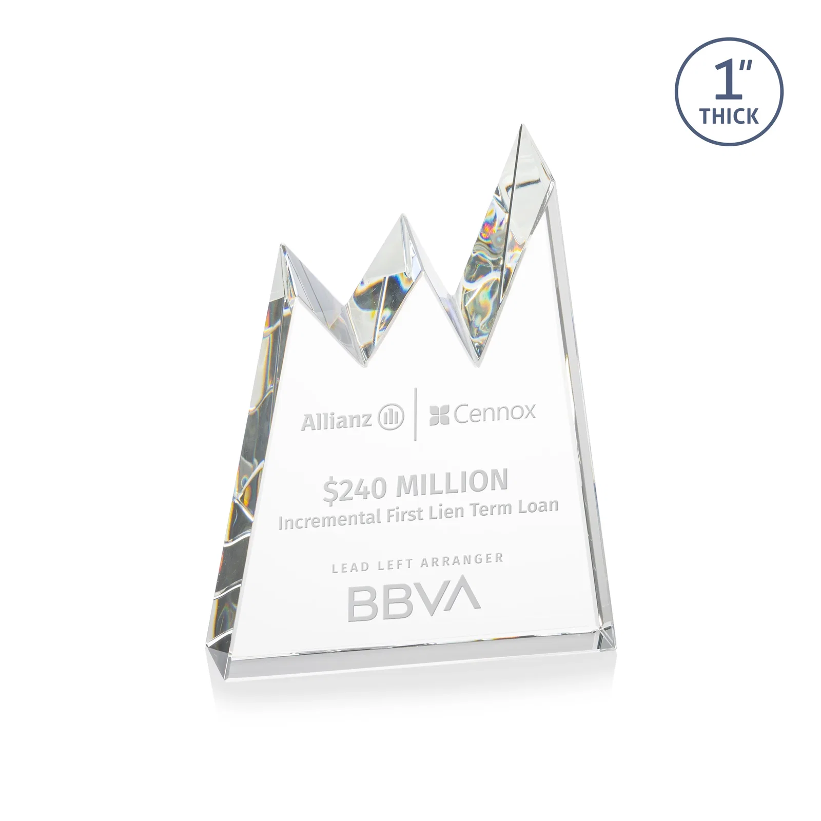 Custom Optical Crystal Award with Chiseled Jagged Mountain Peaks, awards for corporate award ceremonies
