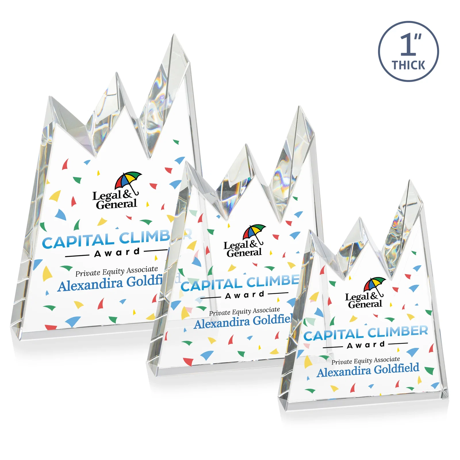 Personalized Optical Crystal Award with Chiseled Jagged Mountain Peaks, awards for volunteer appreciation