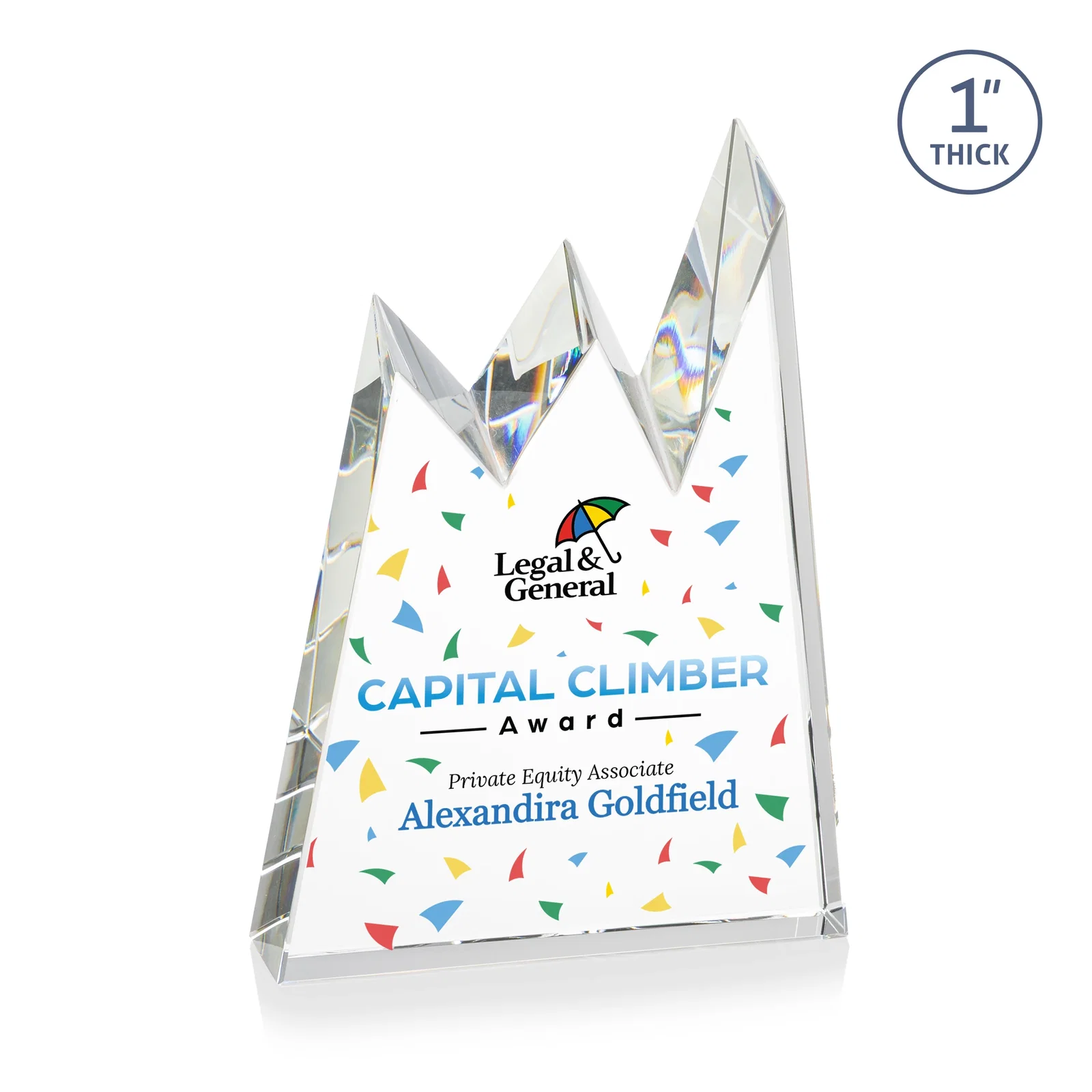 Personalized Optical Crystal Award with Chiseled Jagged Mountain Peaks, awards for company anniversary events