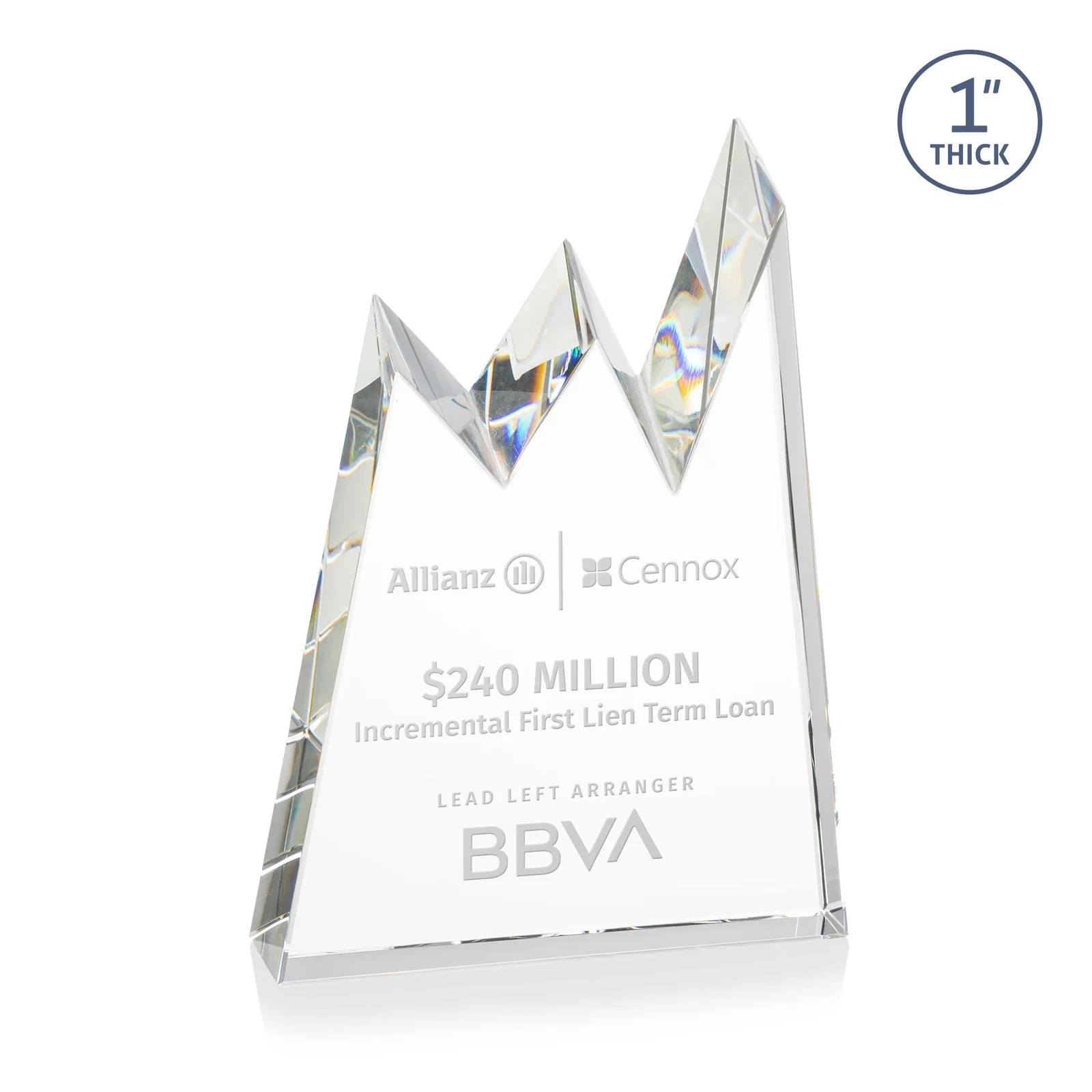 Custom Optical Crystal Award with Chiseled Jagged Mountain Peaks, awards for service anniversary gifts