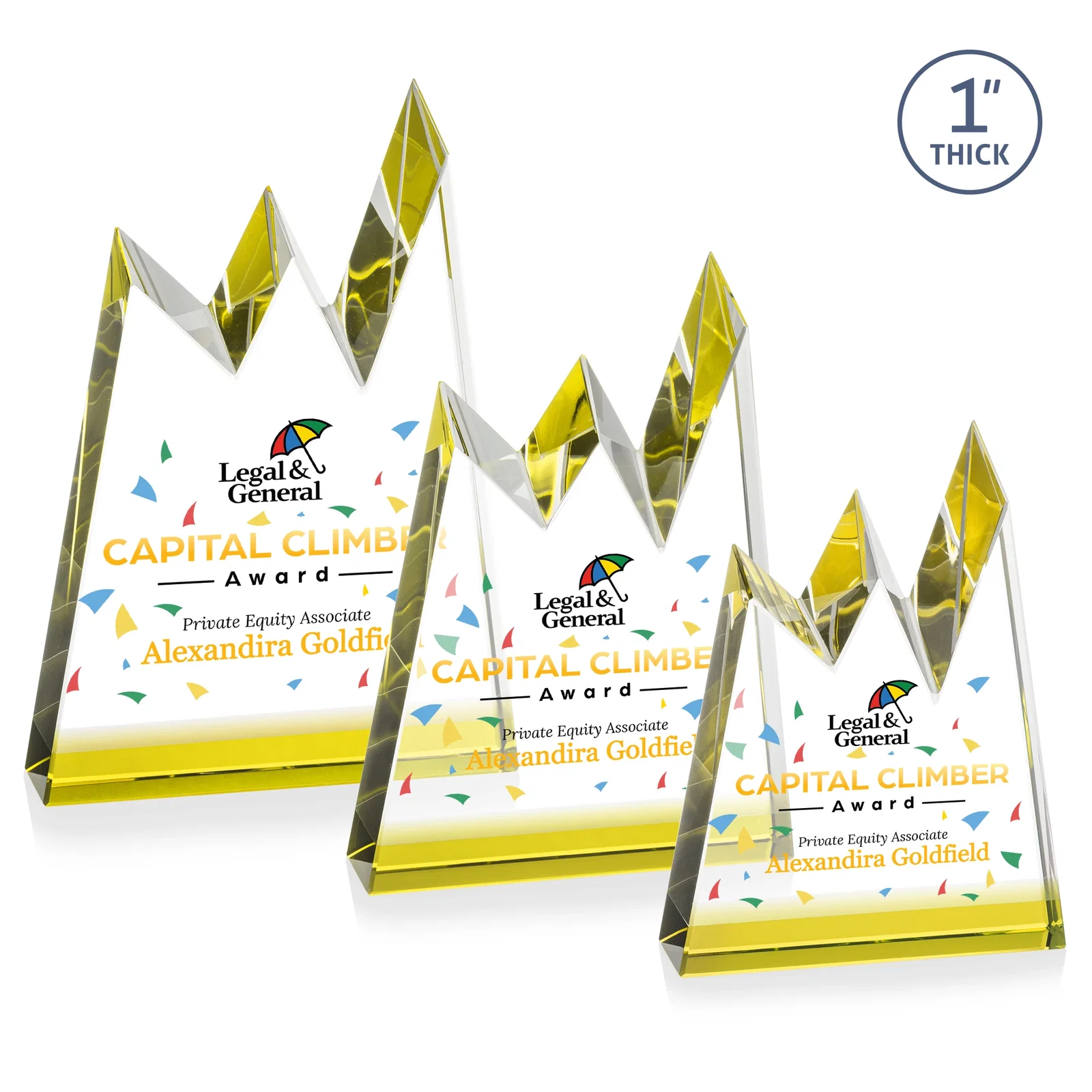 Promotional Optical Crystal Award with Chiseled Jagged Mountain Peaks, awards for team milestone celebrations