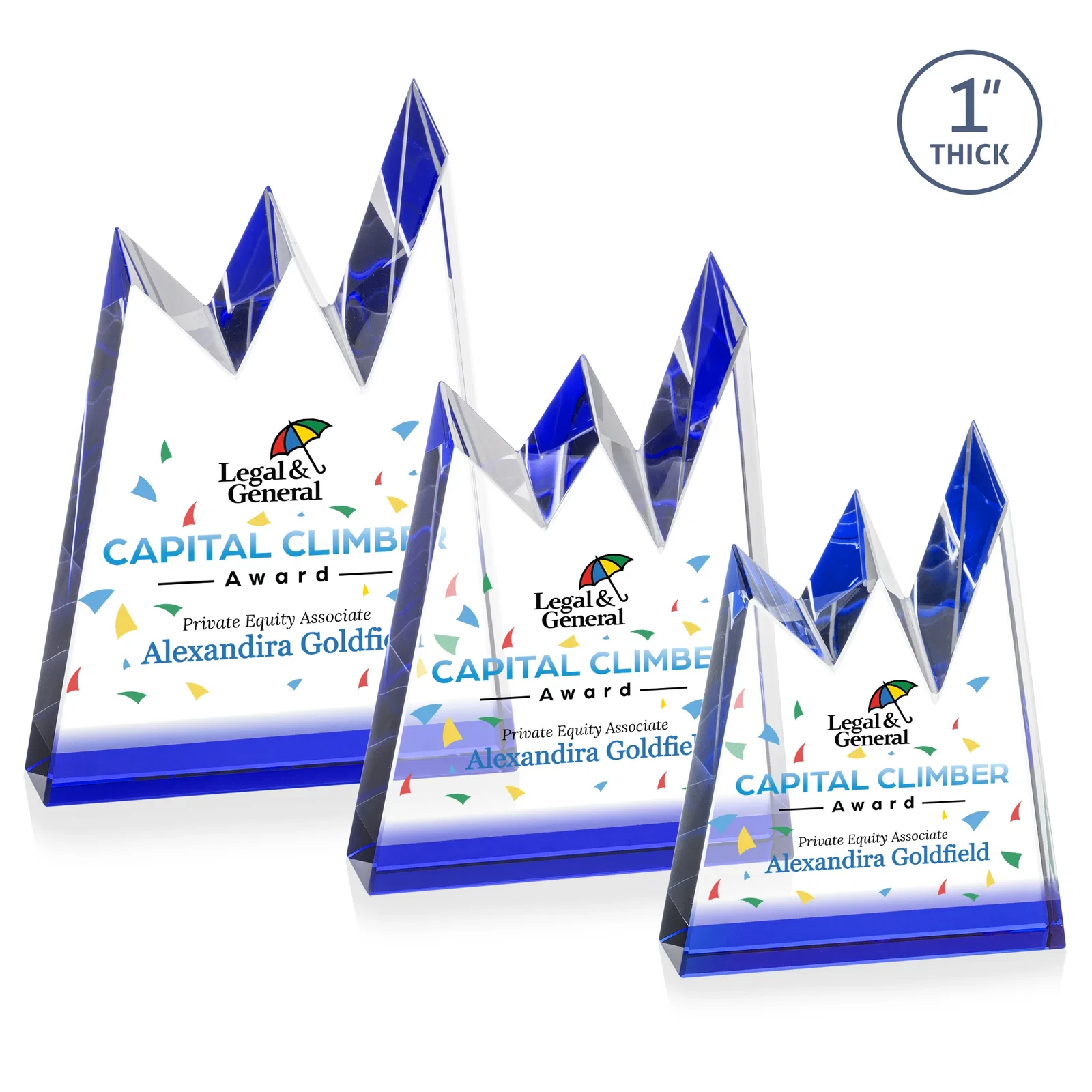 Promotional Optical Crystal Award with Chiseled Jagged Mountain Peaks, awards for volunteer appreciation