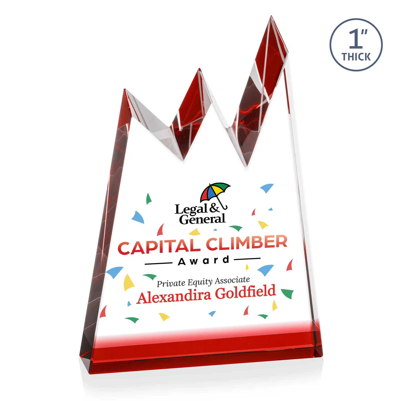 Branded Optical Crystal Award with Chiseled Jagged Mountain Peaks, awards for retirement presentations
