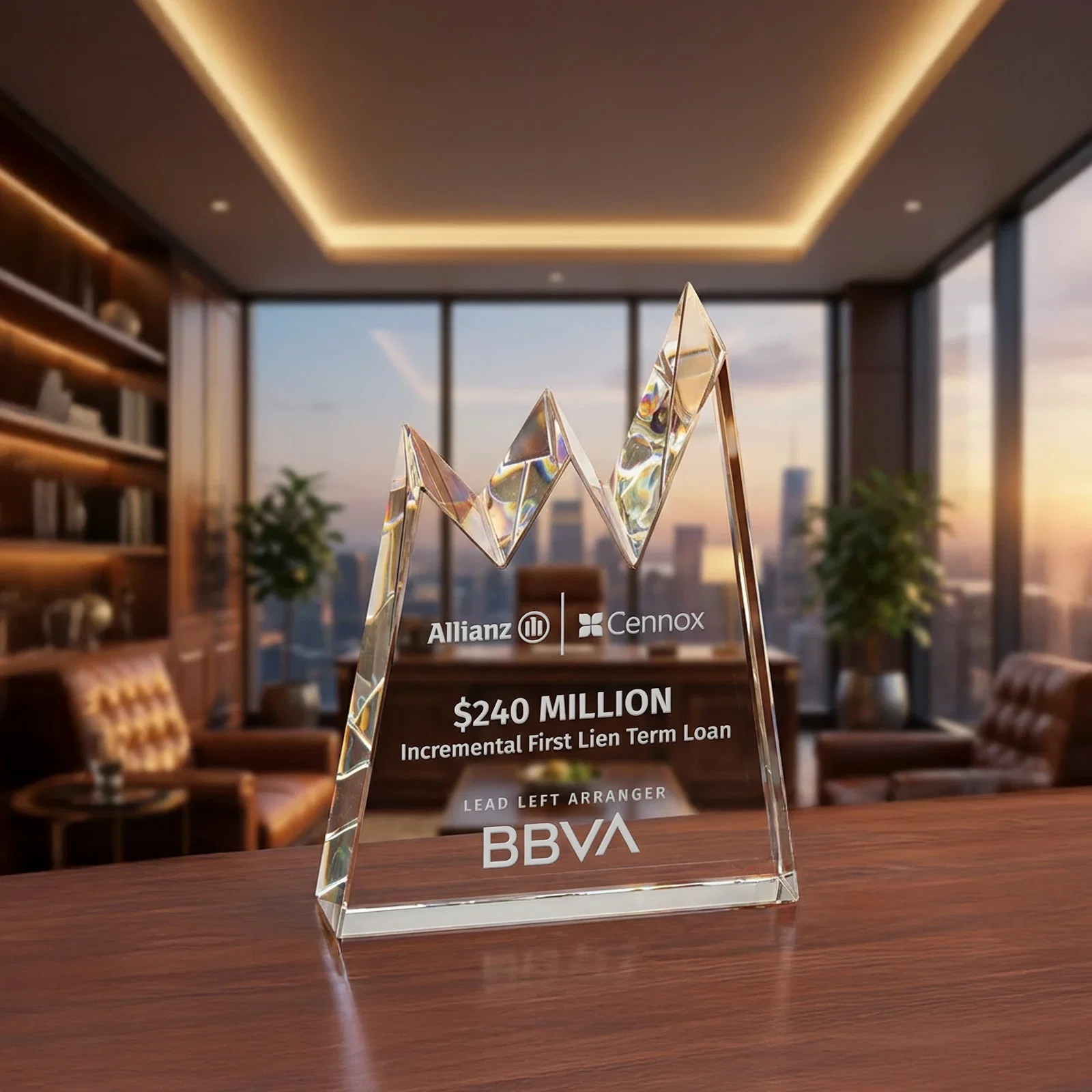 Custom Optical Crystal Award with Chiseled Jagged Mountain Peaks, awards for retirement presentations