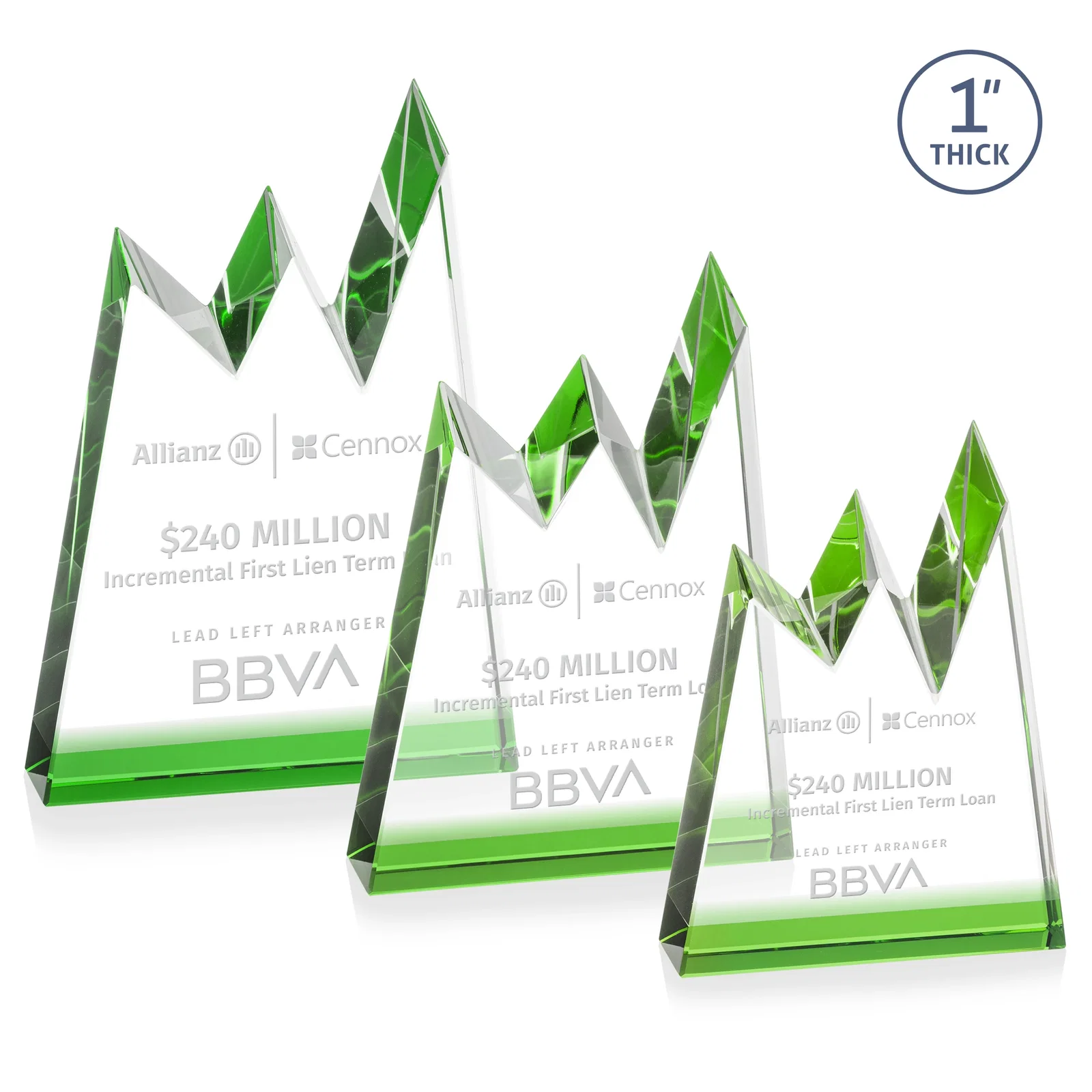 Custom Optical Crystal Award with Chiseled Jagged Mountain Peaks, awards for team milestone celebrations