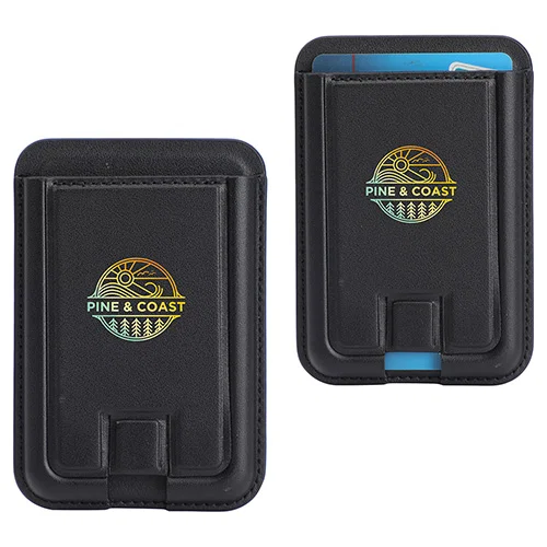 Alpine promotional logo phone wallet flipped open into a phone stand