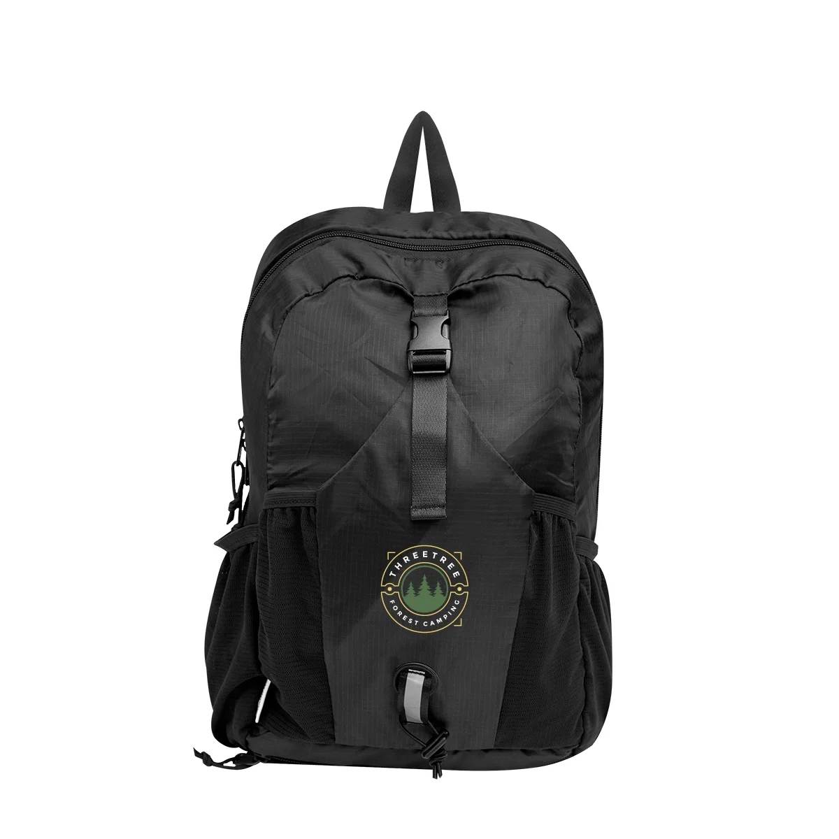 Black version of the backpack standing upright