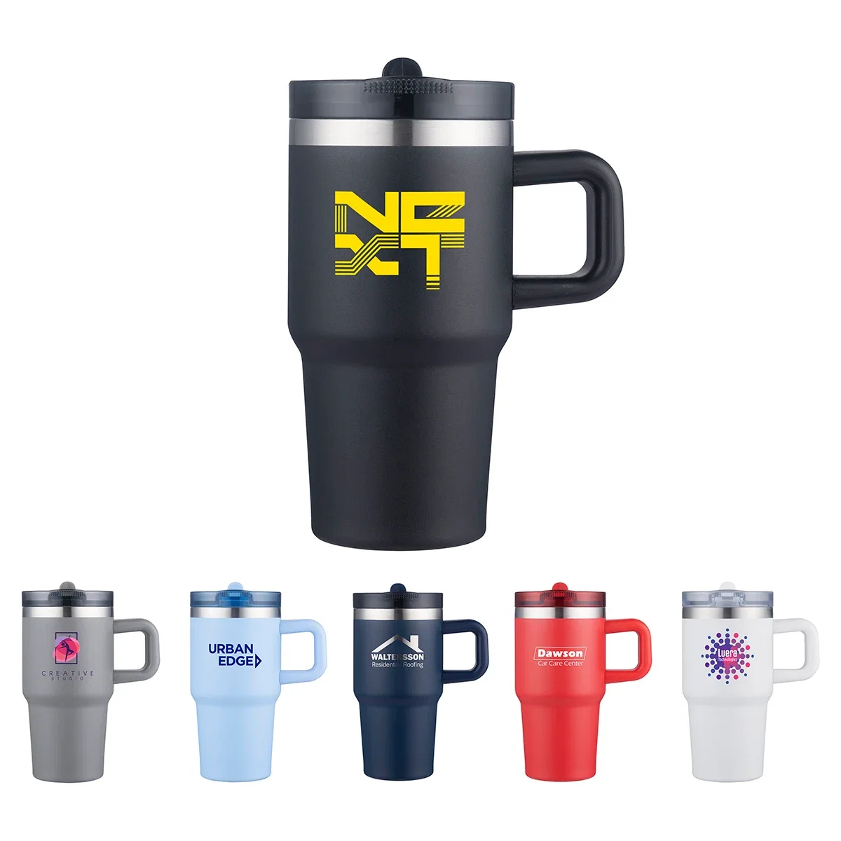Custom Alta 20 oz Vacuum Insulated Straw Mug, front view of the branded eco-friendly mug
