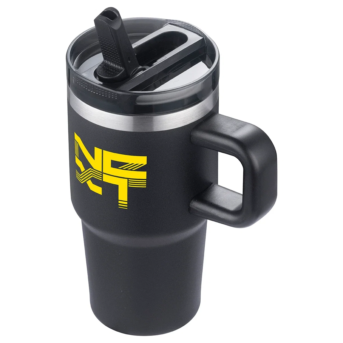 Alta Straw Mug shown in side profile, promotional vacuum insulated mug view