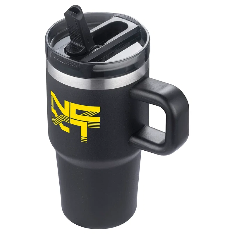 Alta Straw Mug shown in side profile, promotional vacuum insulated mug view