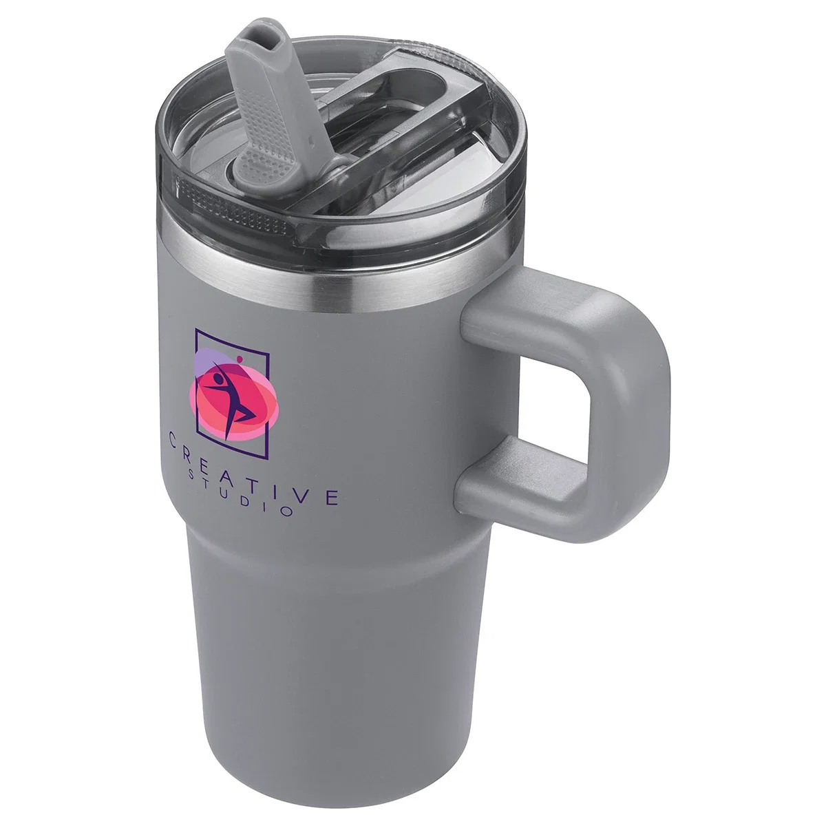 Close-up of the custom Alta Straw Mug's straw and lid
