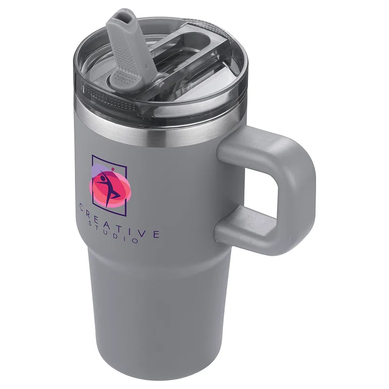 Close-up of the custom Alta Straw Mug's straw and lid