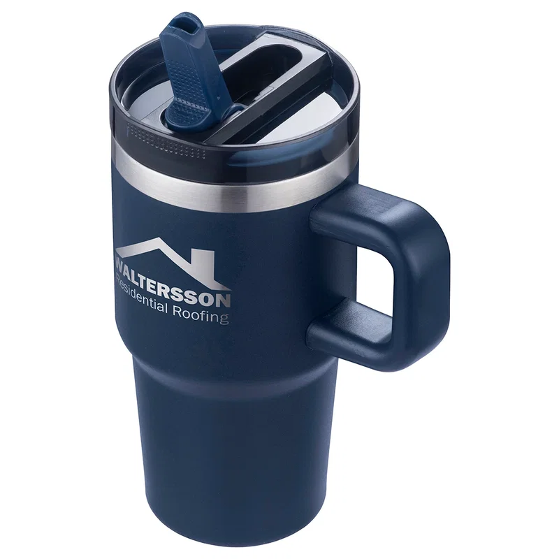 Alta Straw Mug held in hand, promotional vacuum insulated mug lifestyle shot