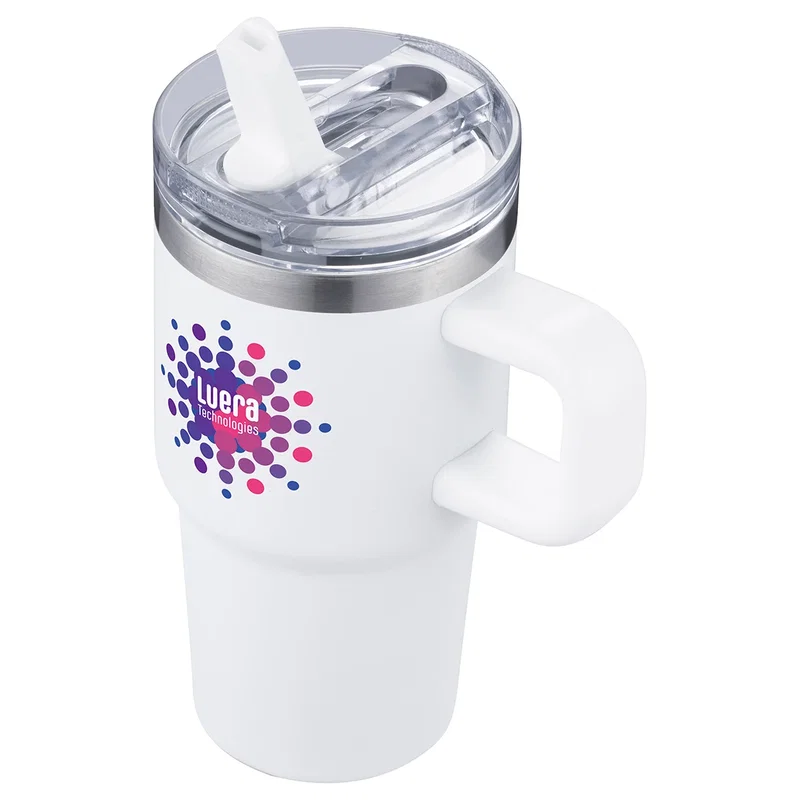 Alta Straw Mug shown from an angled view, branded eco-friendly mug
