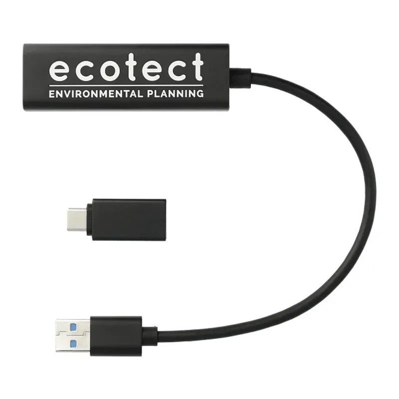 Custom Branded 4-Port USB 3.0 Hub with Type C Adapter