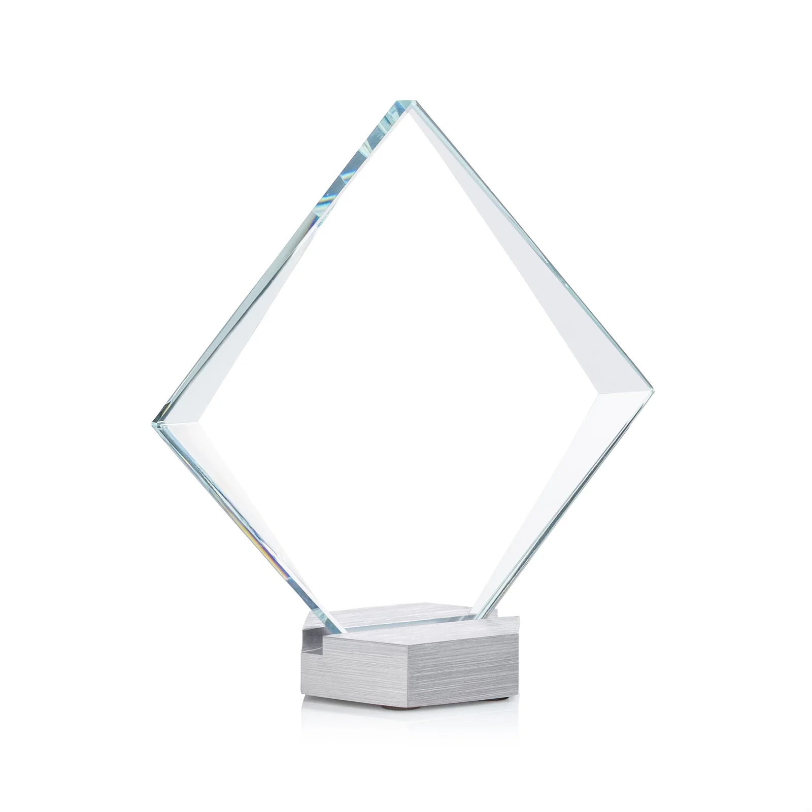 Personalized Starfire Crystal Diamond Award Tilted on Aluminum Base for corporate award ceremonies