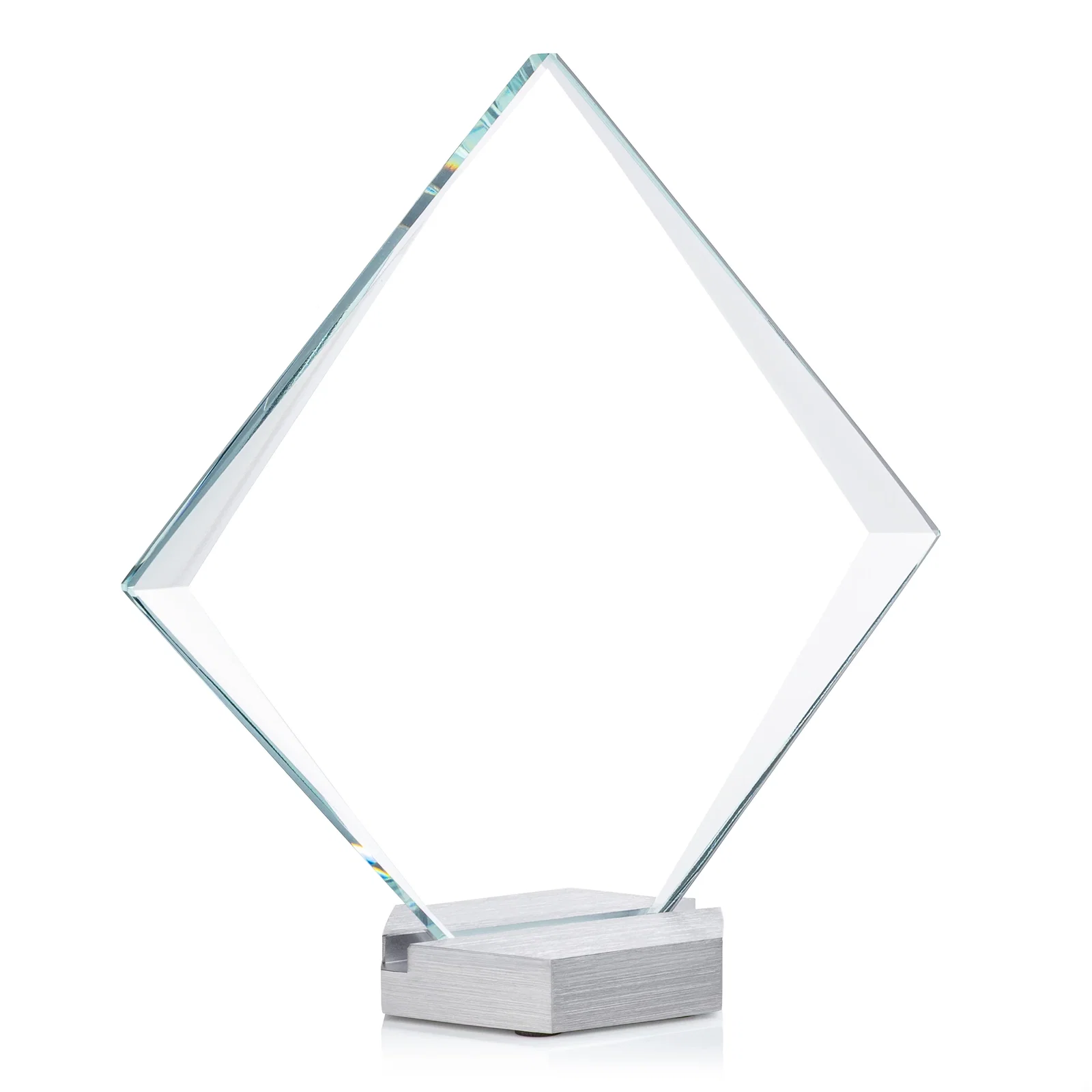 Personalized Starfire Crystal Diamond Award Tilted on Aluminum Base for sales achievement awards