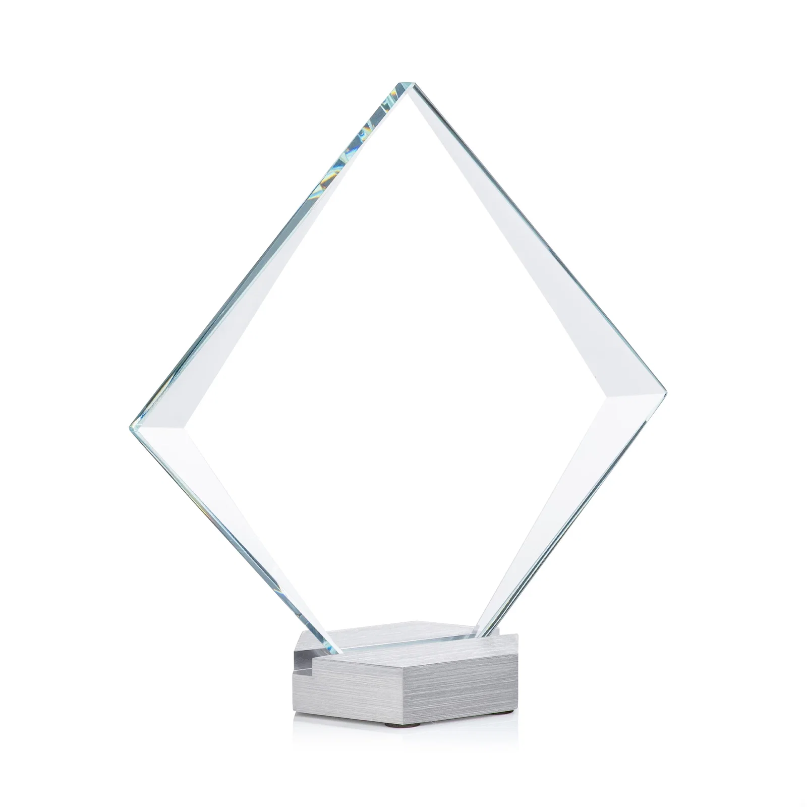 Personalized Starfire Crystal Diamond Award Tilted on Aluminum Base for retirement presentations