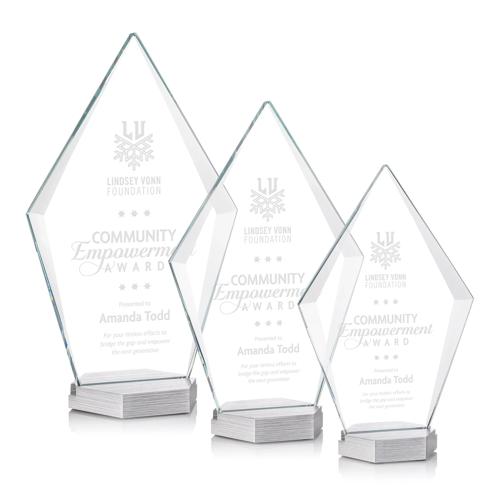 Custom Starfire Crystal and Aluminum Diamond Award with Large Decoration Area for employee recognition