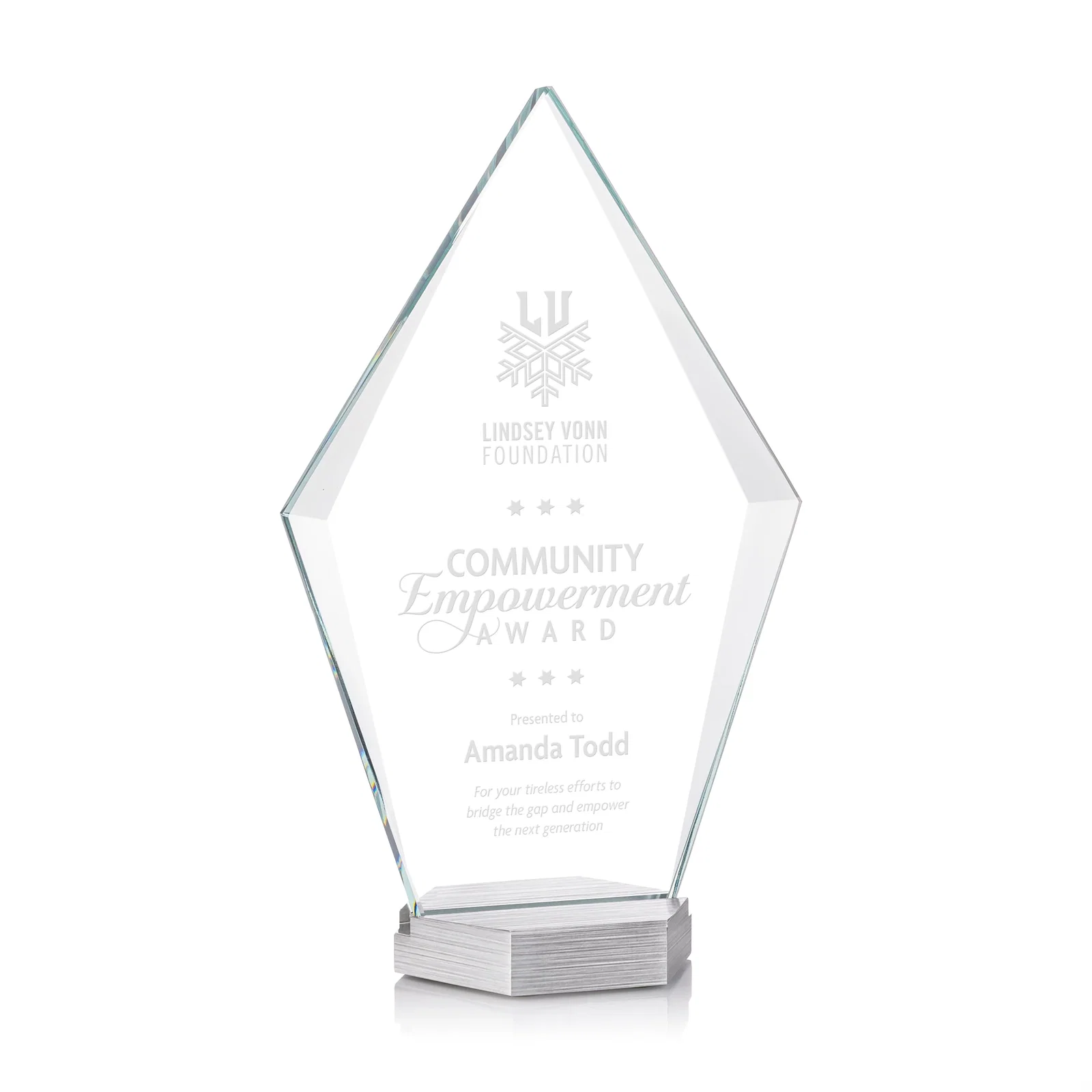 Custom Starfire Crystal and Aluminum Diamond Award with Large Decoration Area for service anniversary gifts