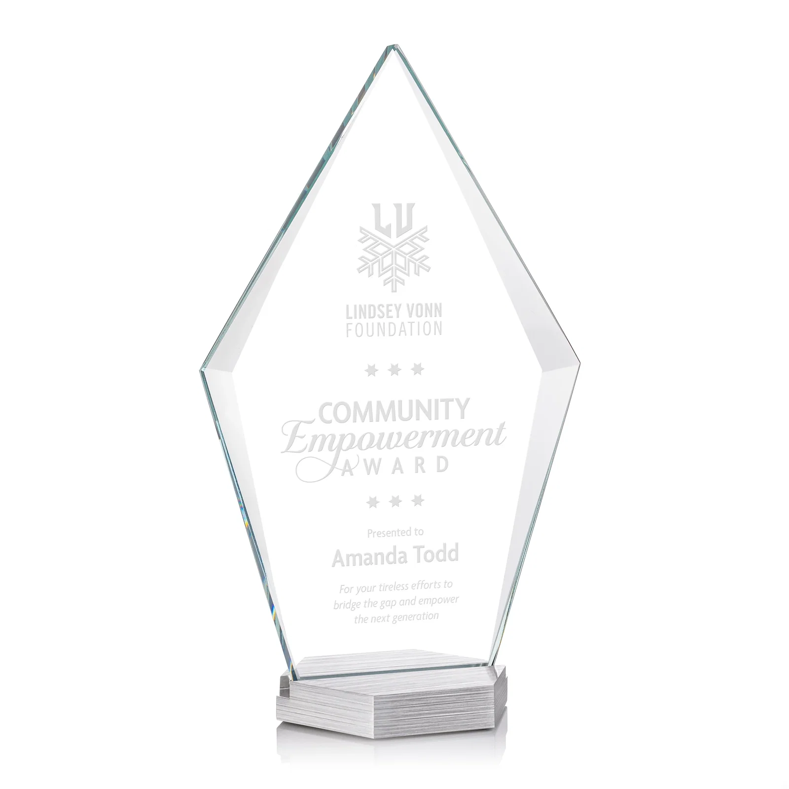 Custom Starfire Crystal and Aluminum Diamond Award with Large Decoration Area for sales achievement awards