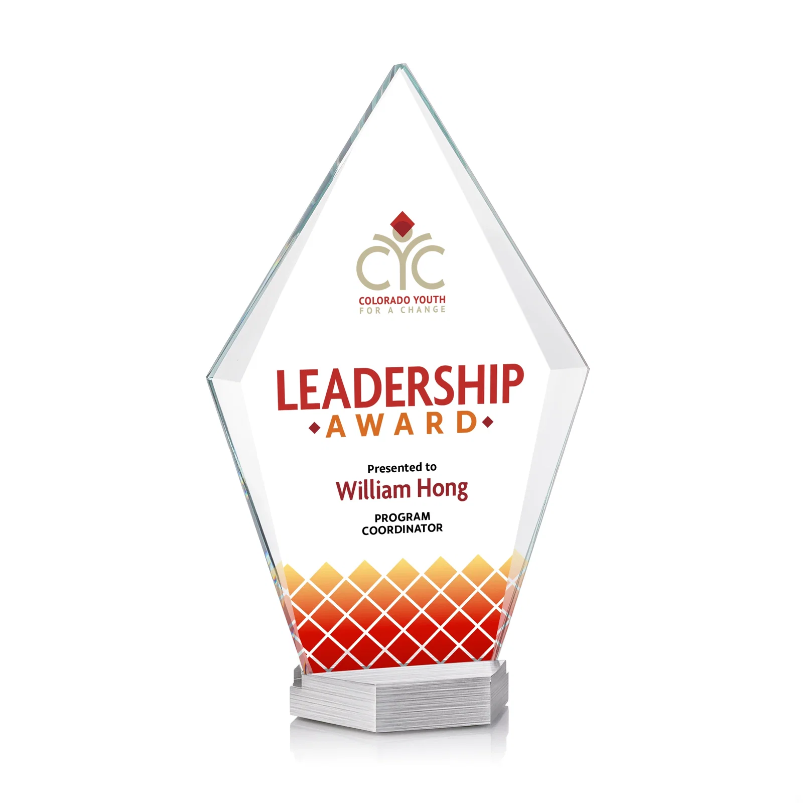Custom Starfire Crystal and Aluminum Diamond Award with Large Decoration Area for safety achievement programs
