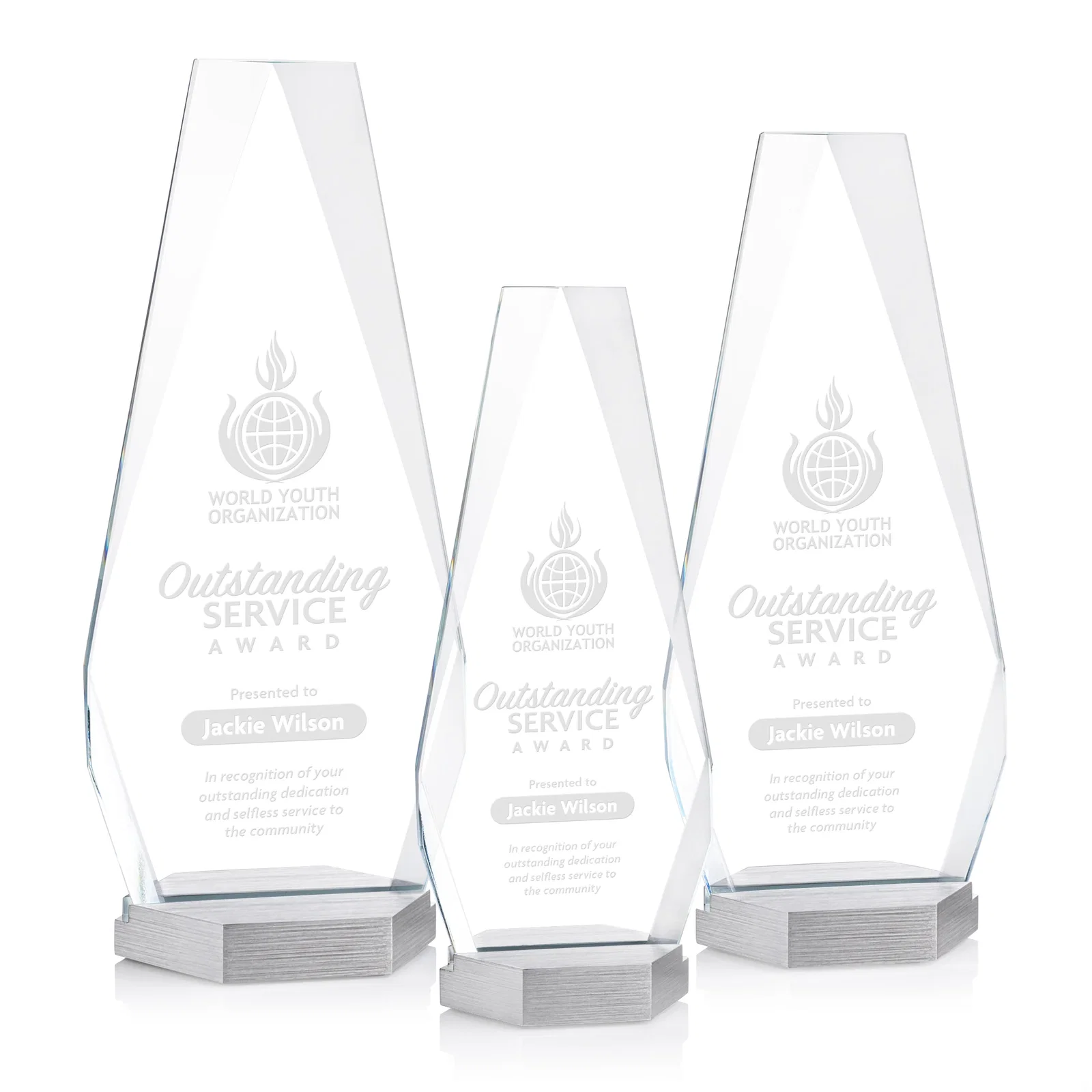 Custom Starfire Crystal Award with Precision-Cut Facets on Aluminum Base, metal awards for employee recognition