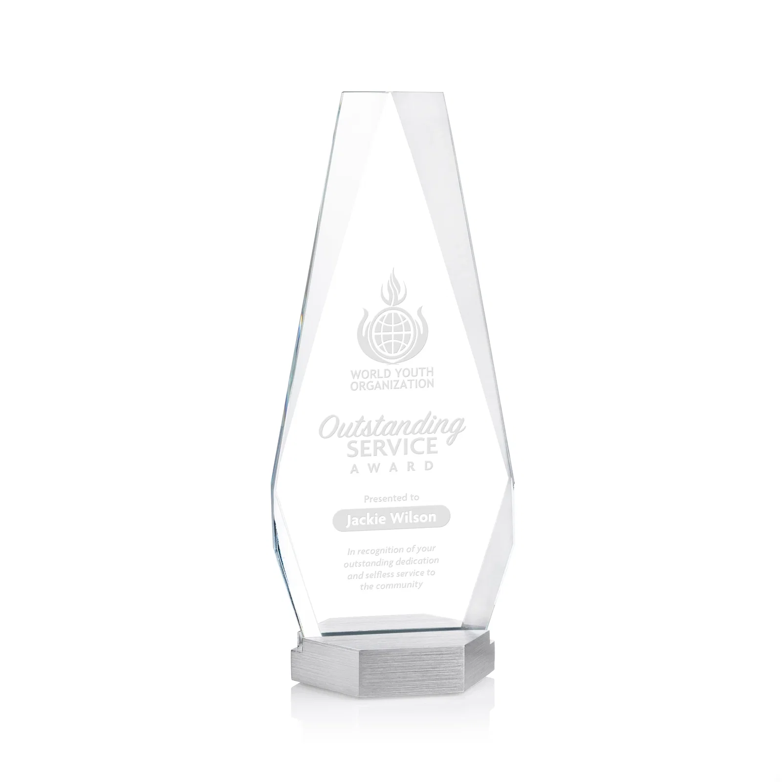 Custom Starfire Crystal Award with Precision-Cut Facets on Aluminum Base, metal awards for corporate award ceremonies