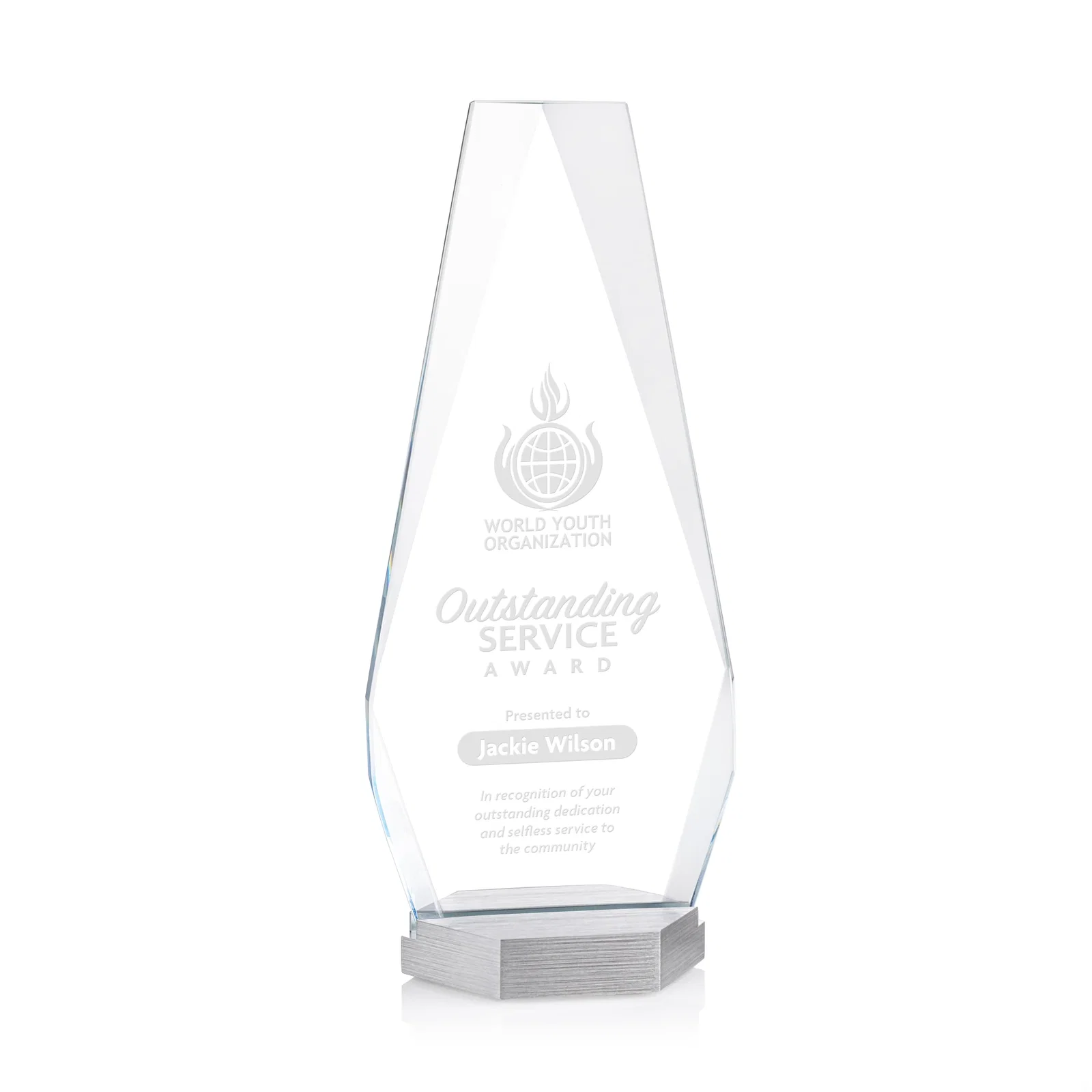 Custom Starfire Crystal Award with Precision-Cut Facets on Aluminum Base, metal awards for service anniversary gifts