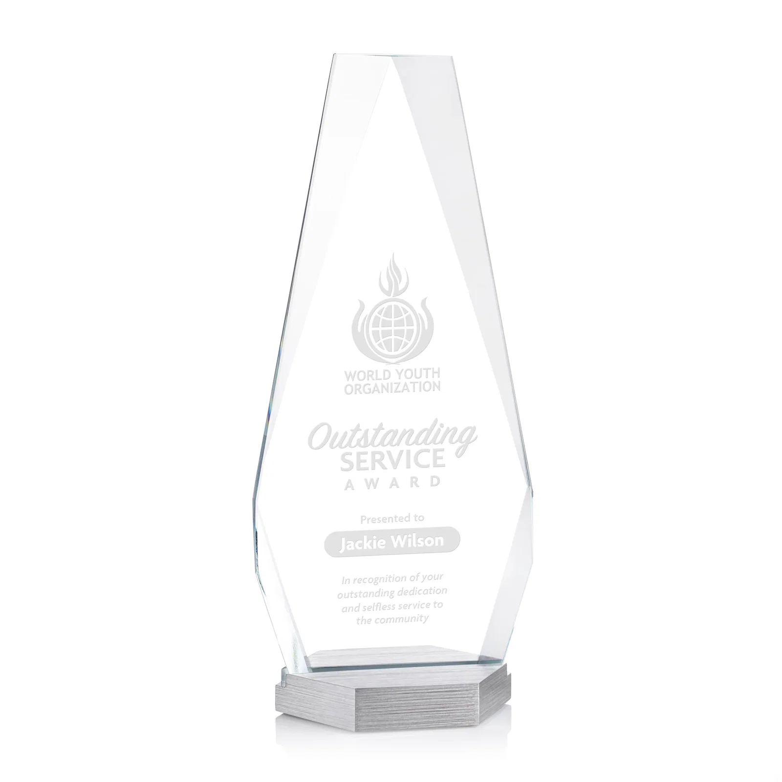 Custom Starfire Crystal Award with Precision-Cut Facets on Aluminum Base, metal awards for sales achievement awards