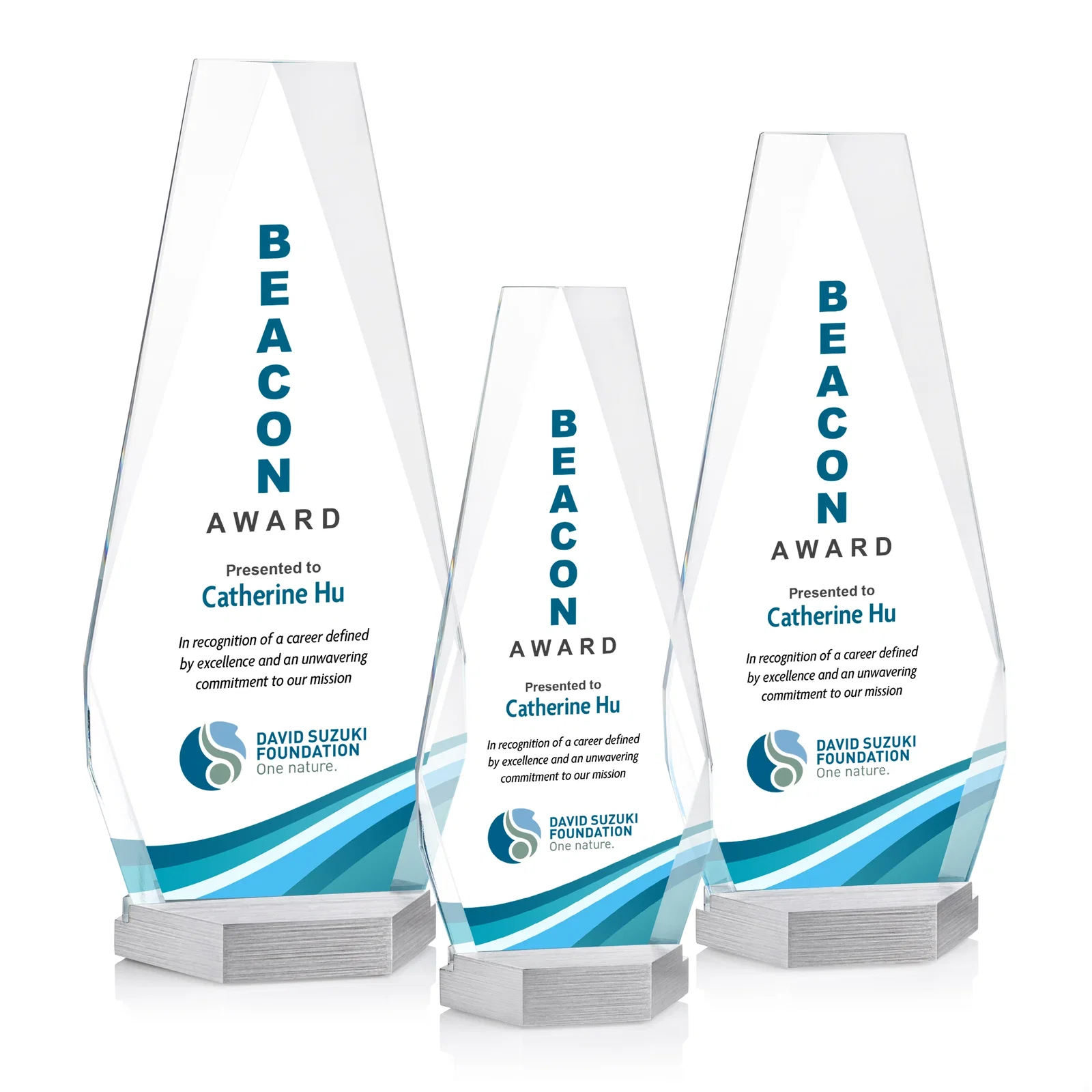 Custom Starfire Crystal Award with Precision-Cut Facets on Aluminum Base, metal awards for donor appreciation