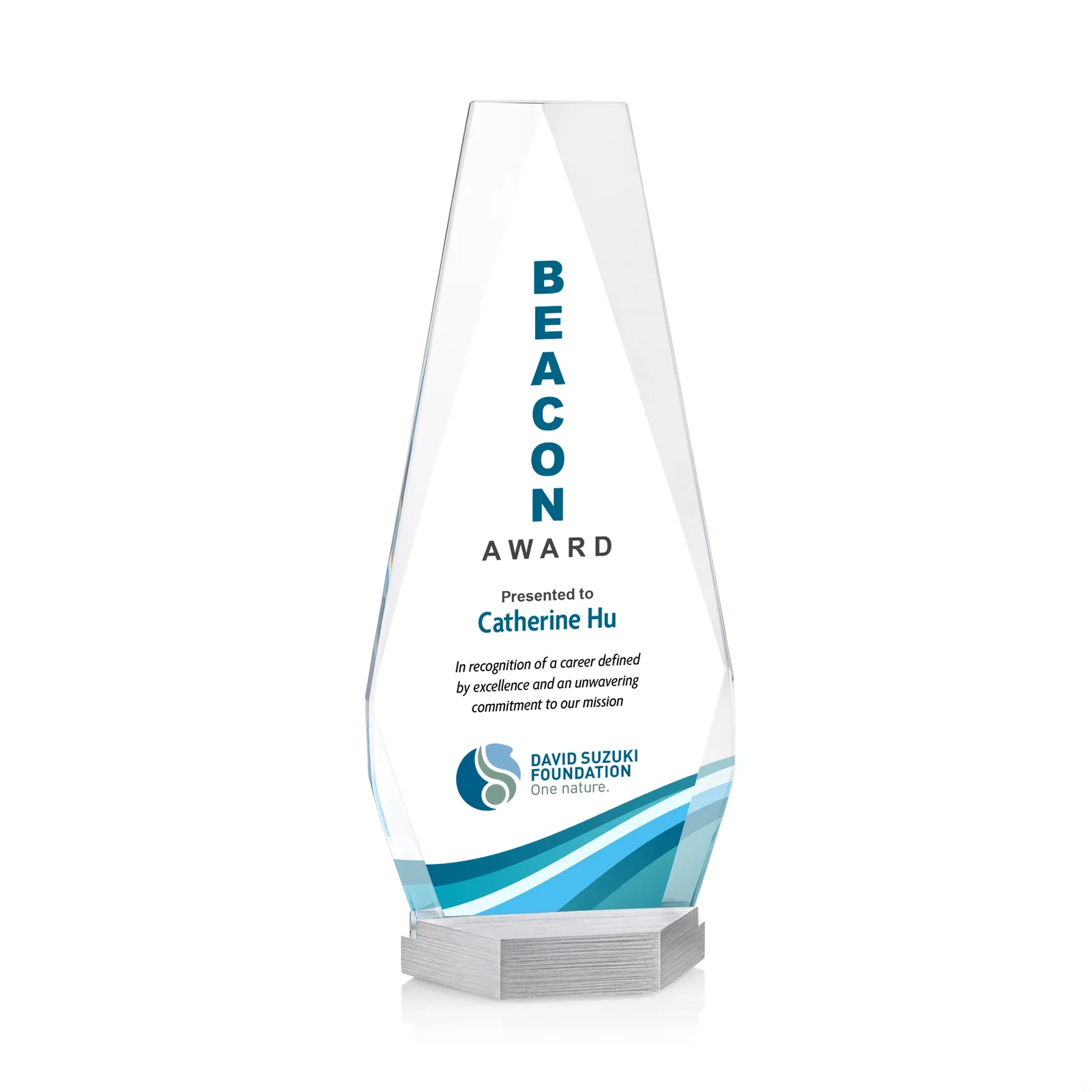 Custom Starfire Crystal Award with Precision-Cut Facets on Aluminum Base, metal awards for safety achievement programs