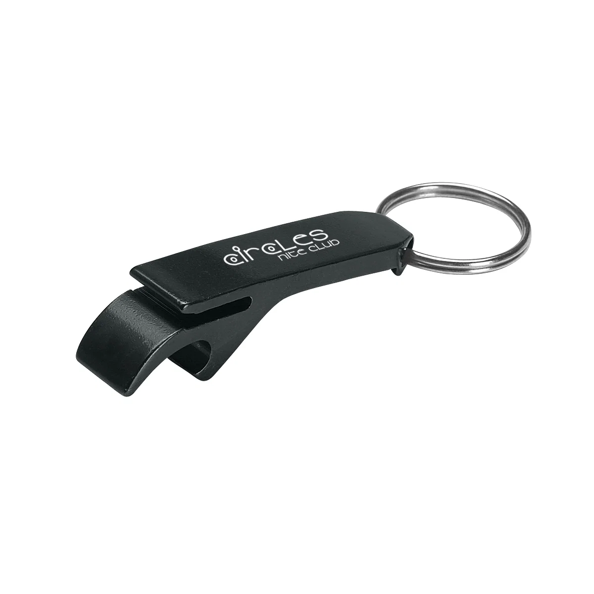 Aluminum bottle and can opener key ring shown at full length