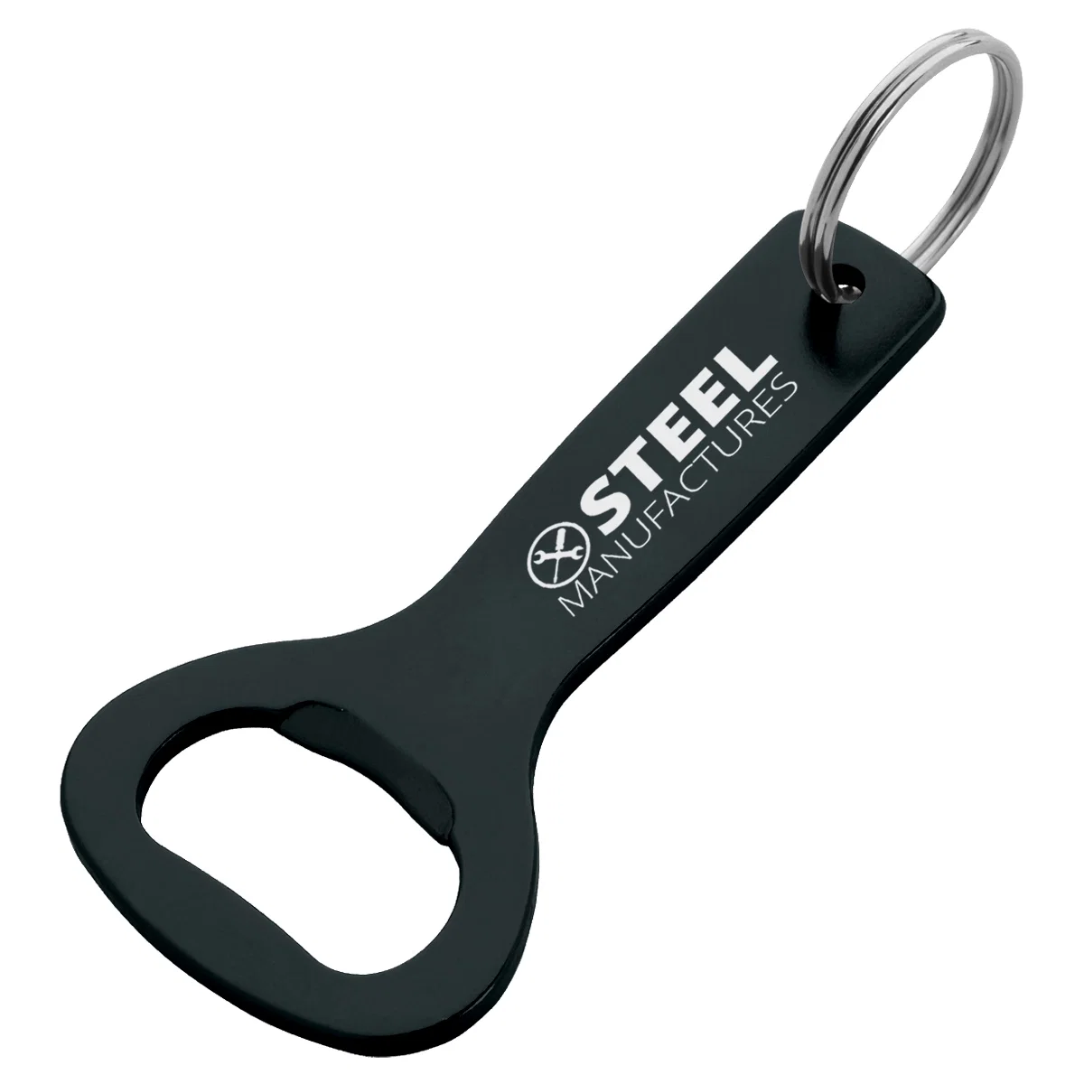 Aluminum bottle opener attached to a split key ring