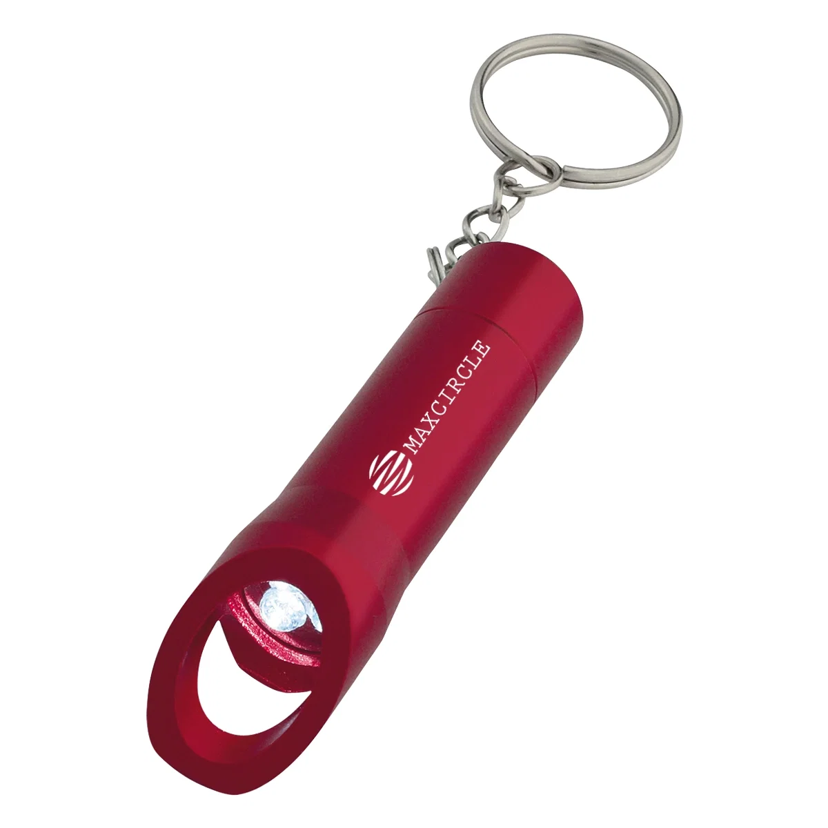 Opener end shown catching the cap of a bottle