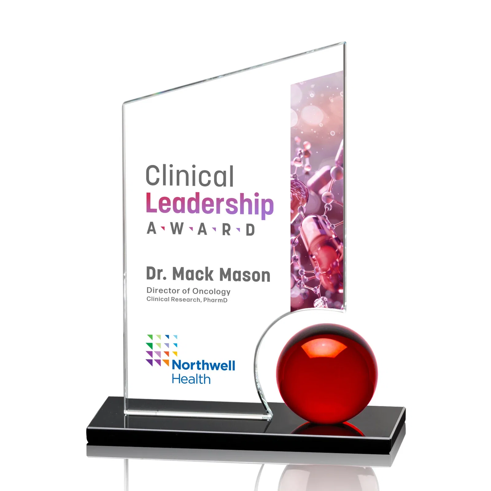 Personalized Crystal Orb Award Surrounded by a Starfire Crystal Peak for employee recognition