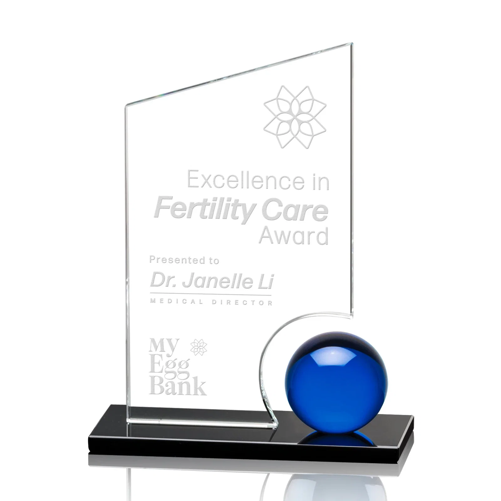 Custom Crystal Orb Award Surrounded by a Starfire Crystal Peak for service anniversary gifts