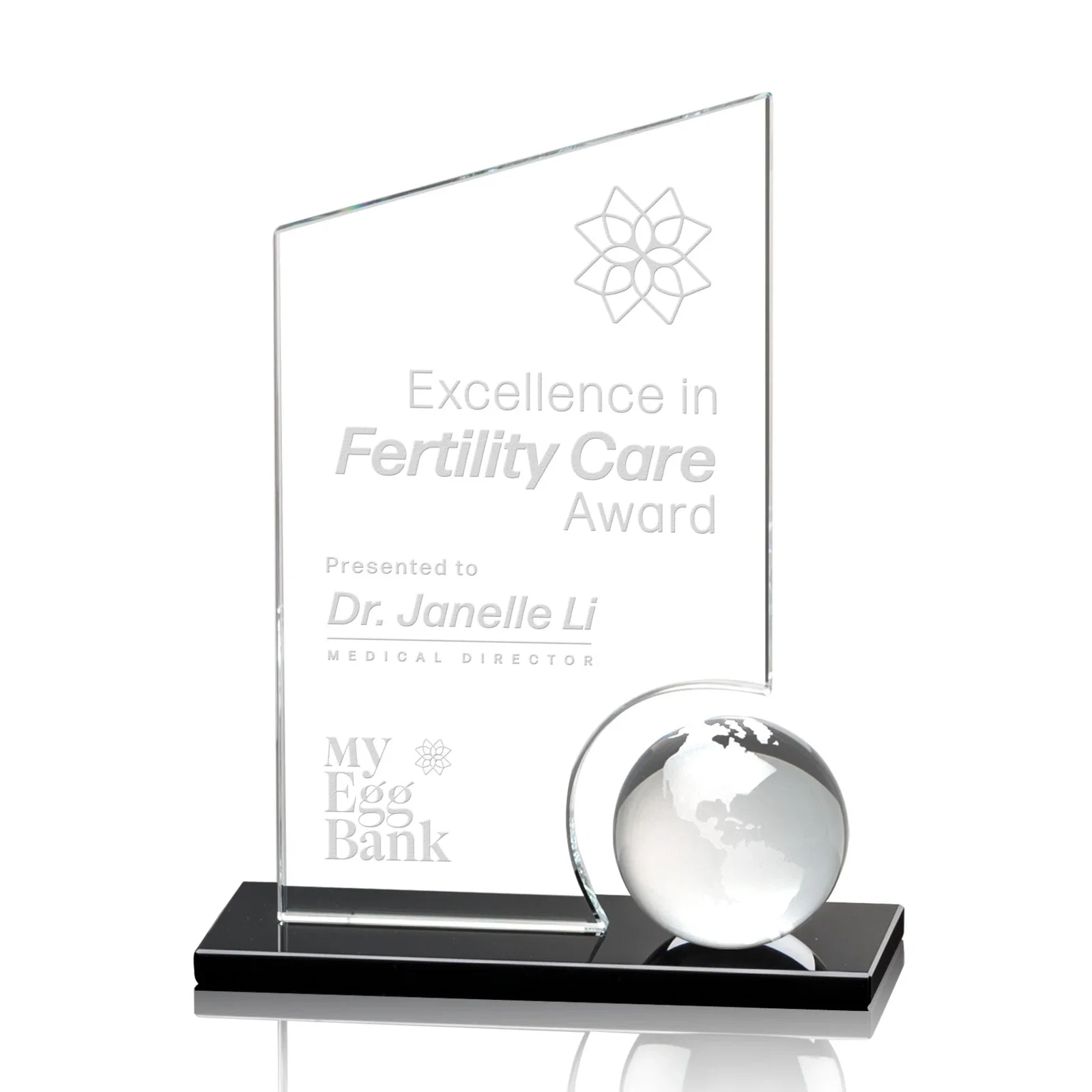 Custom Crystal Orb Award Surrounded by a Starfire Crystal Peak for sales achievement awards