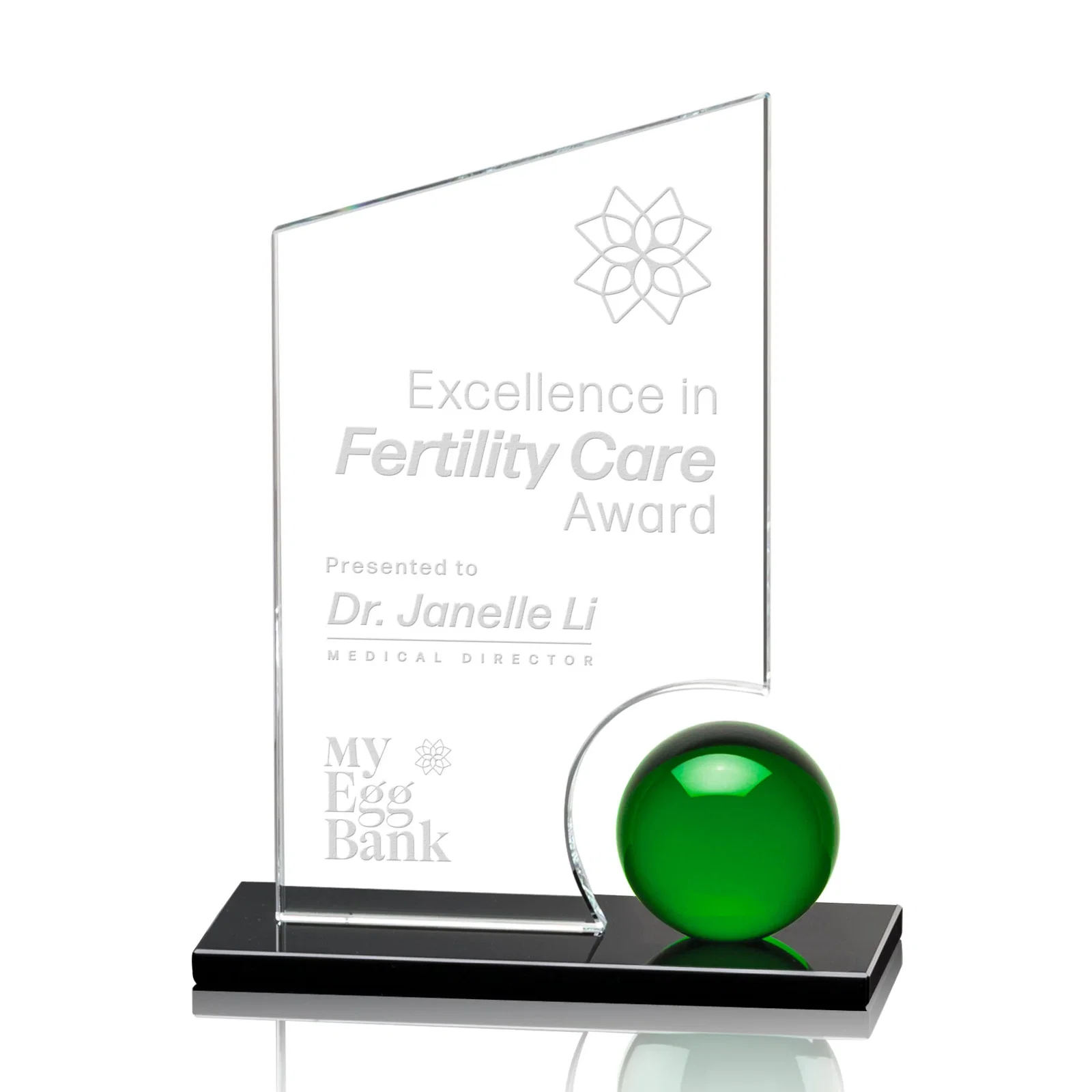 Custom Crystal Orb Award Surrounded by a Starfire Crystal Peak for retirement presentations