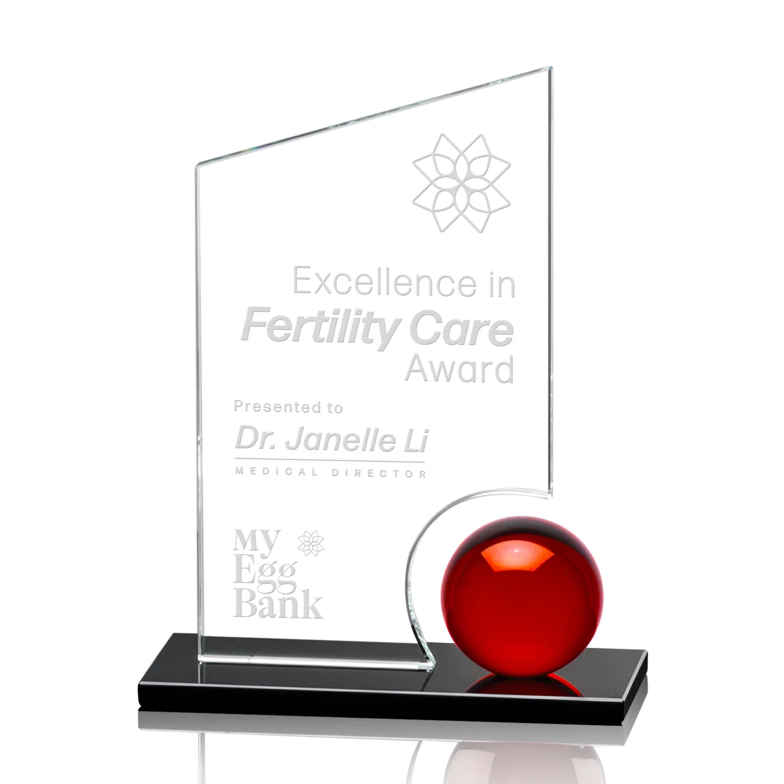 Custom Crystal Orb Award Surrounded by a Starfire Crystal Peak for team milestone celebrations