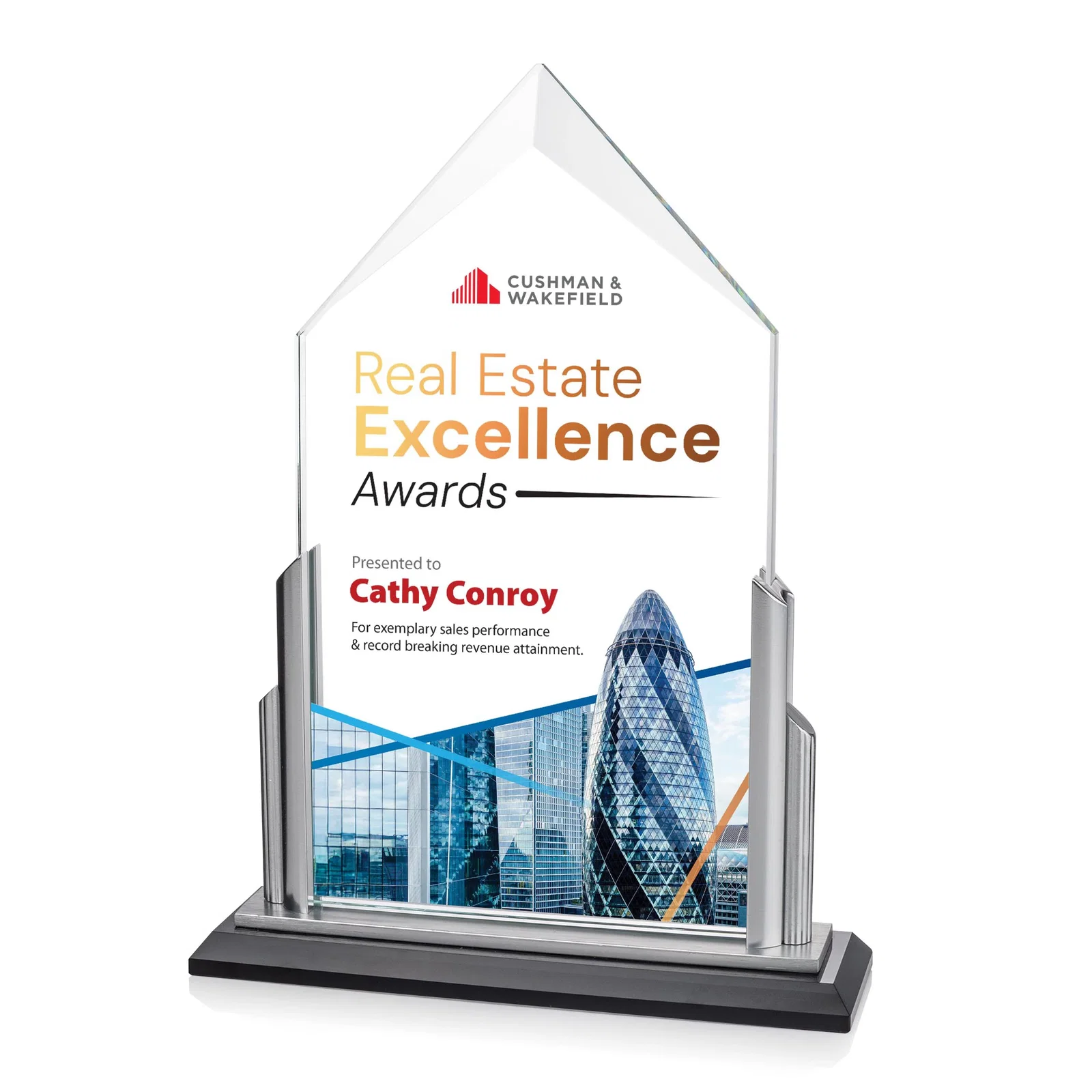 Custom Starfire Crystal Pentagon Award with Silver Accent Pillars for safety achievement programs
