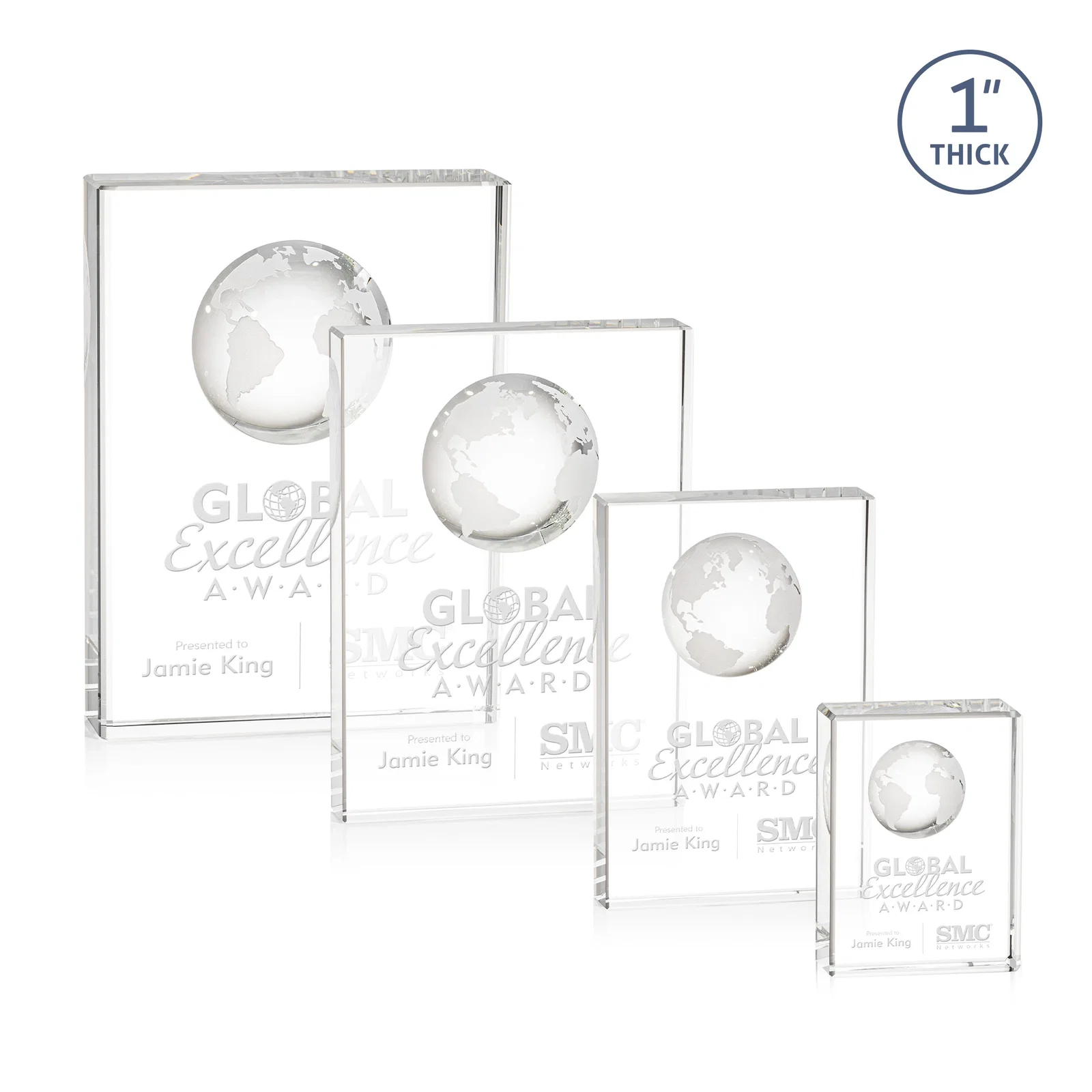 Custom Optical Crystal Globe Award With Molded 3D Back Panel for employee recognition