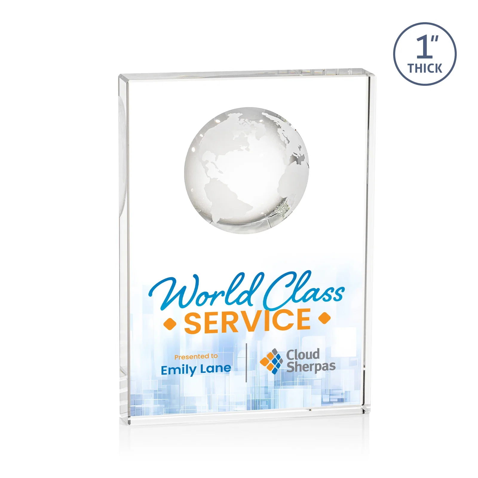 Custom Optical Crystal Globe Award With Molded 3D Back Panel for volunteer appreciation