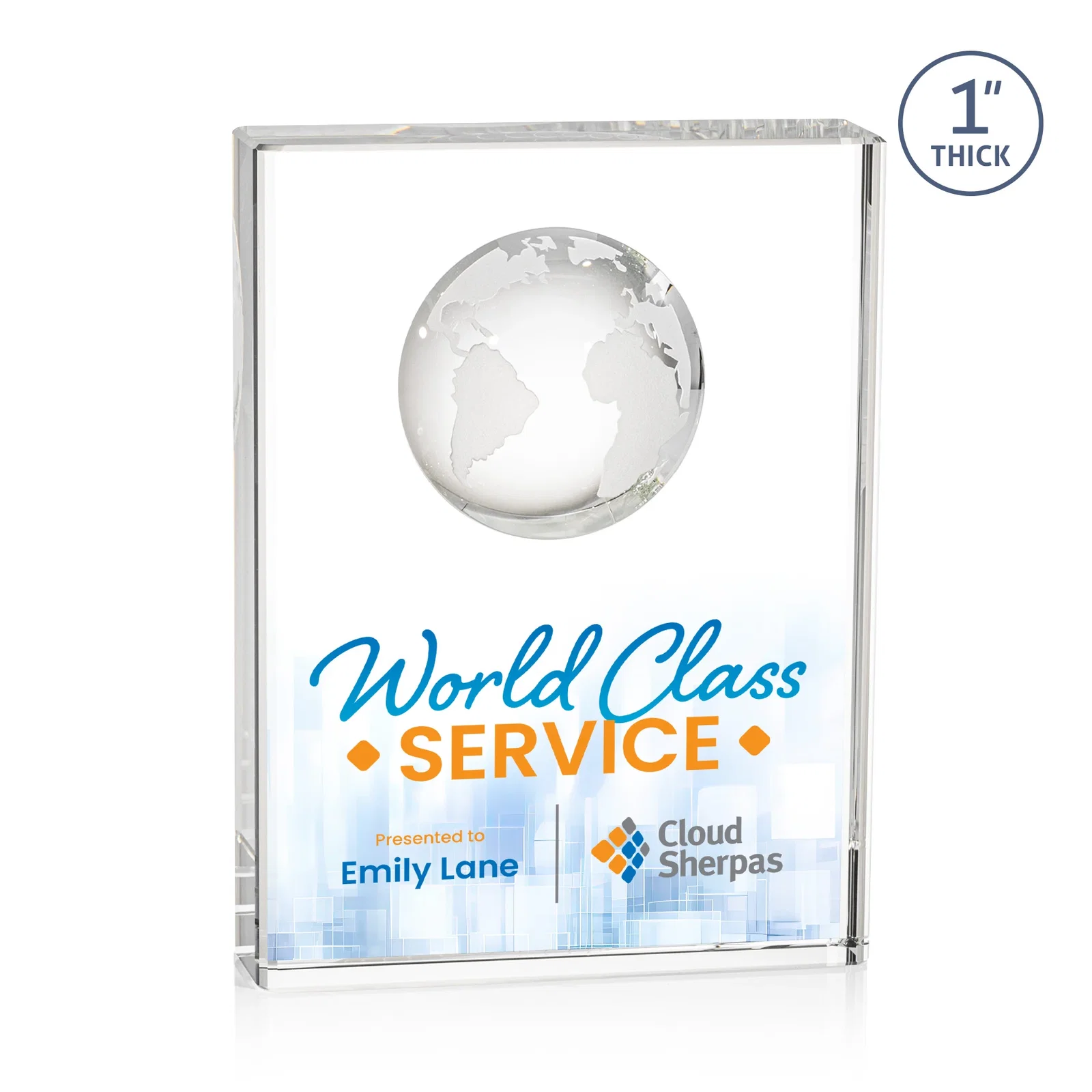 Custom Optical Crystal Globe Award With Molded 3D Back Panel for dealer and partner awards